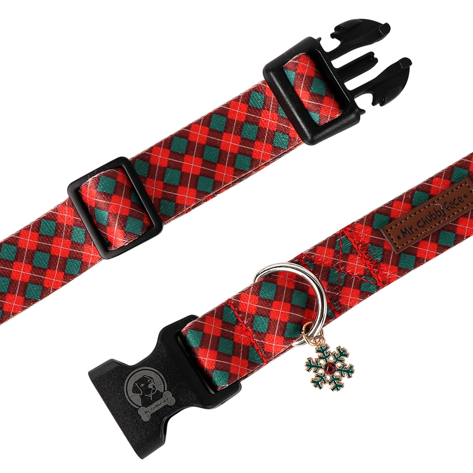 Mr. Chubbyface Christmas Red Plaid Dog Collar, Adjustable Winter Festival Collar, Durable For Small, Medium, Large Dogs