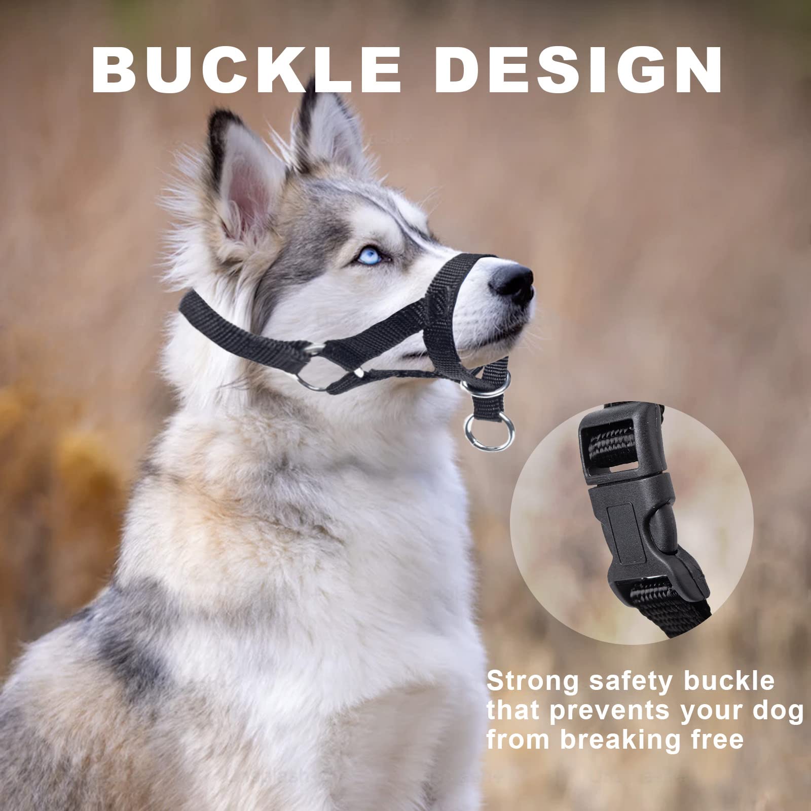 Wintchuk Dog Head Collar, Soft Nylon Head Collar With Adjustable Head Strap, Training Tool For Dogs On Walks(M, Pink)