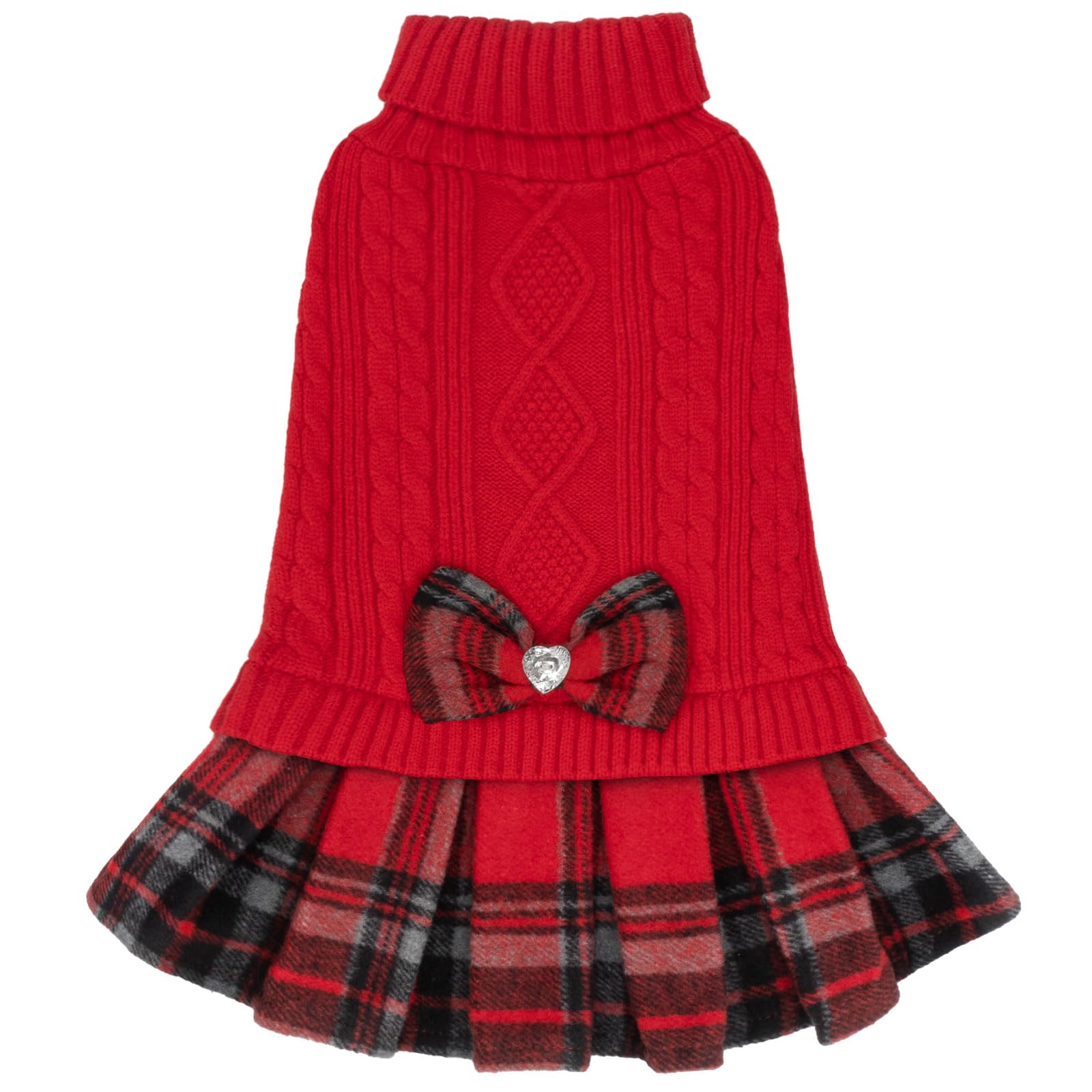 Kyeese Christmas Dogs Sweater Dress Plaid For Small Dogs With Bowtie Turtleneck Dog Pullover Knitwear Puppy Cat Sweaters Red