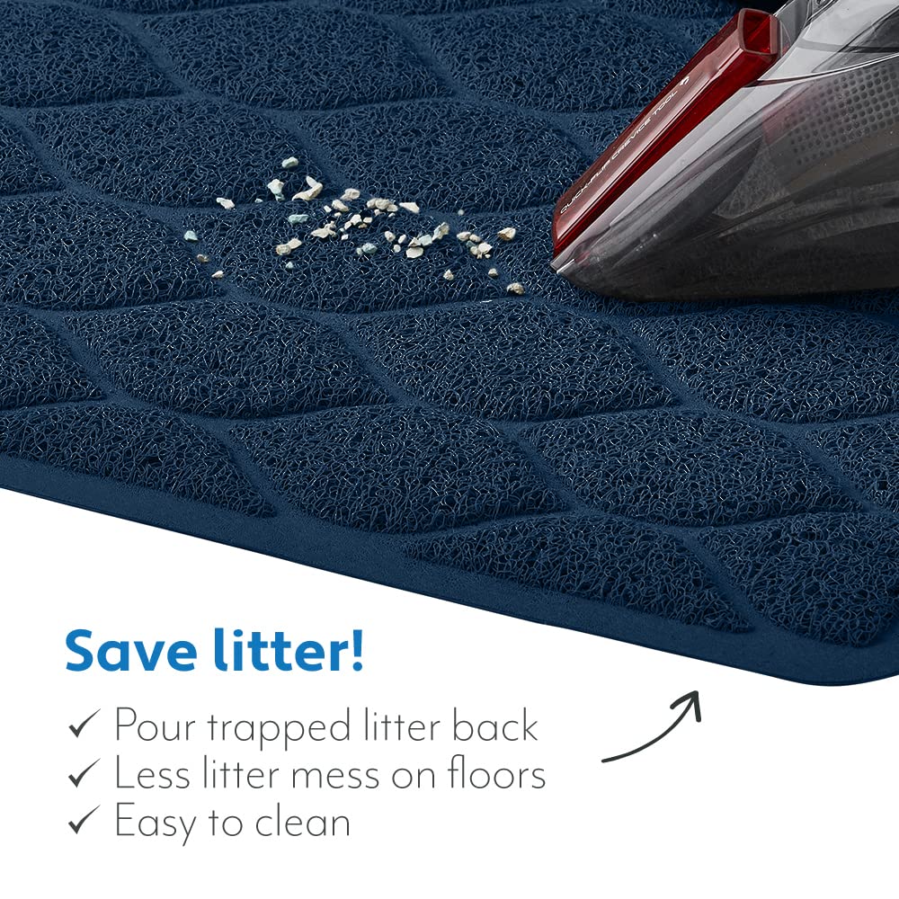Mighty Monkey Waterproof Bpa Free Cat Litter Box Trapping Mat, Easy Clean Floors, Textured Baking, Soft On Sensitive Kitty Paws, Cats Accessories, Less Waste, Stays In Place, 35X23, Navy