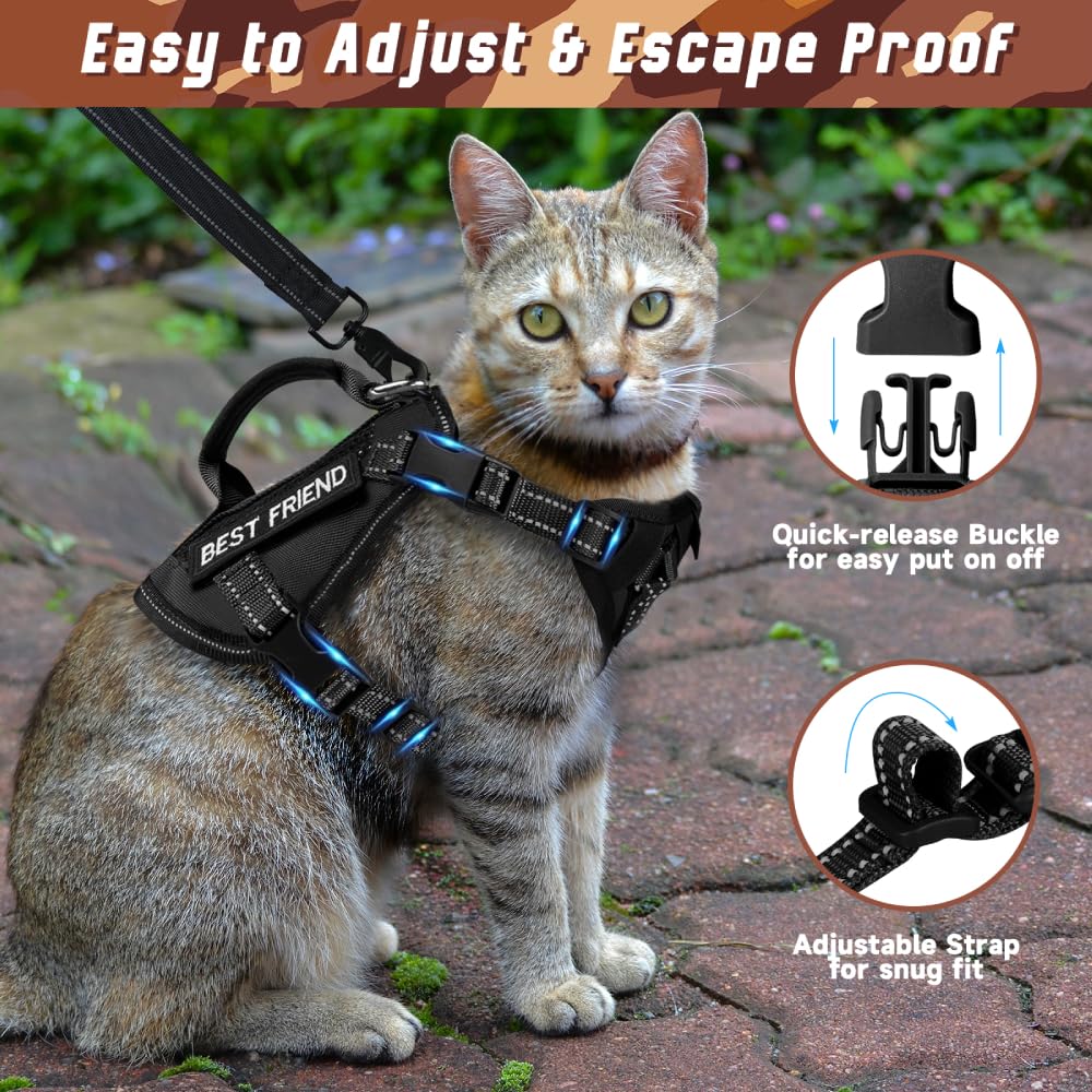 Salfse Large Tactical Cat Harness Leash, Air Mesh Adult Cat Walking Vest Harness Escape Proof With Handle, Reflective (Apink, Xl