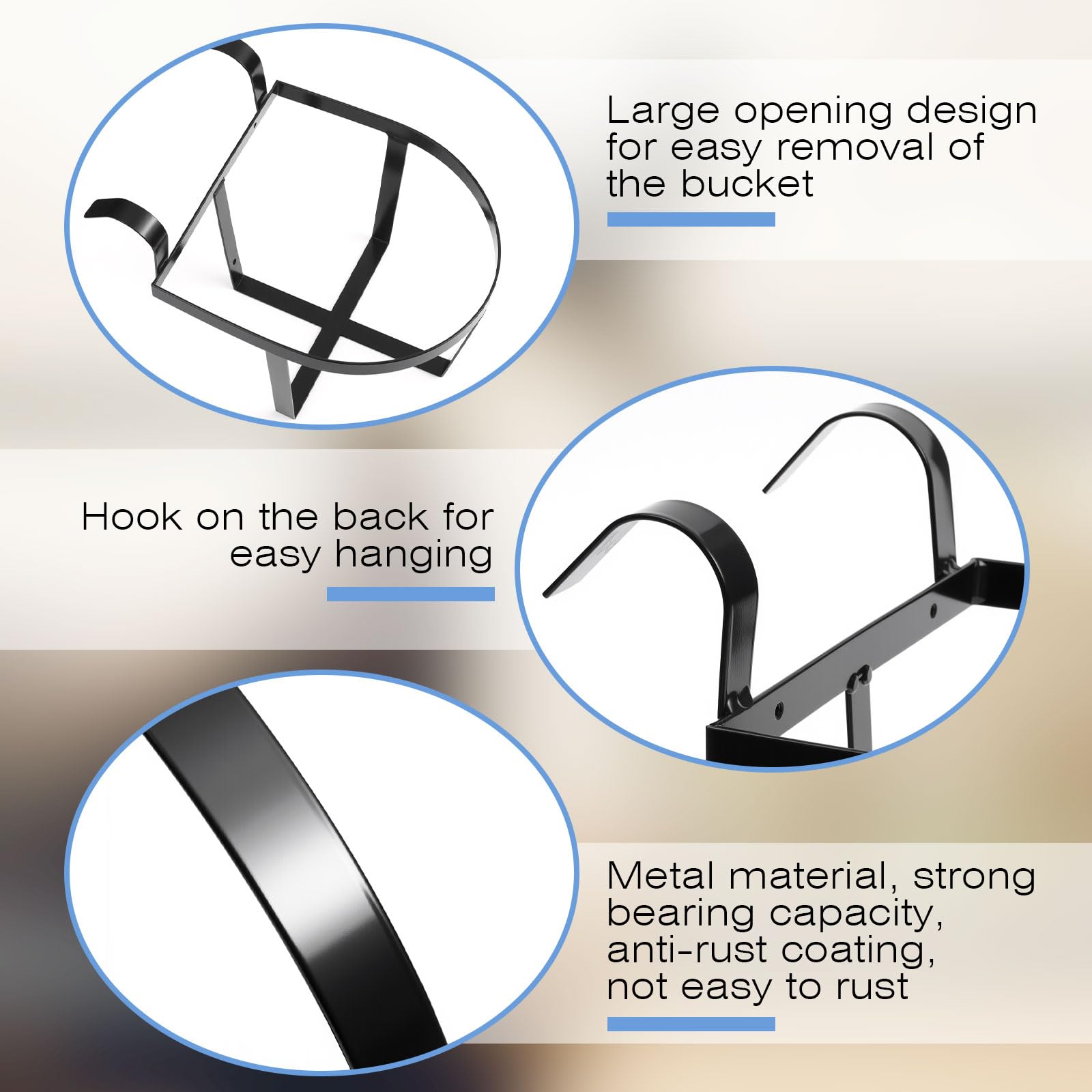 Teenyyou 2 Pcs Heavy Duty Bucket Holder with Hook Metal Bucket Hangers for 5 Gallon Horse Water and Feed Wall Mount Livestock Pa