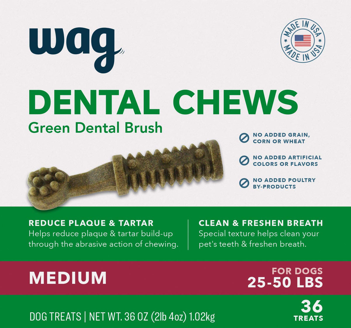 Amazon Brand - Wag Dental Dog Treats To Help Clean Teeth & Freshen Breath - Medium