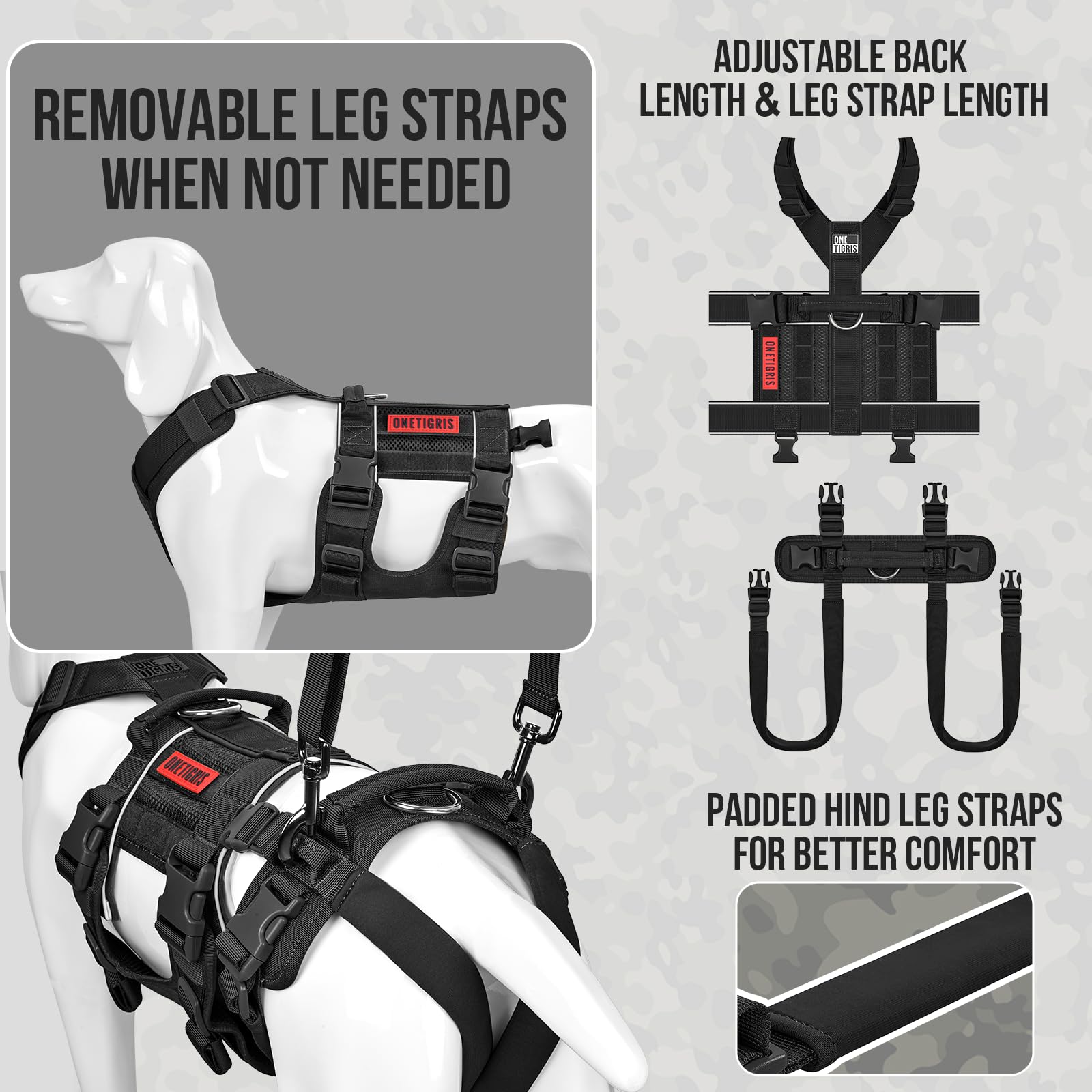 Onetigris Breathable Dog Lift Harness For Large & Medium Dogs - Hind Leg & Hip Support, Front Leg Brace