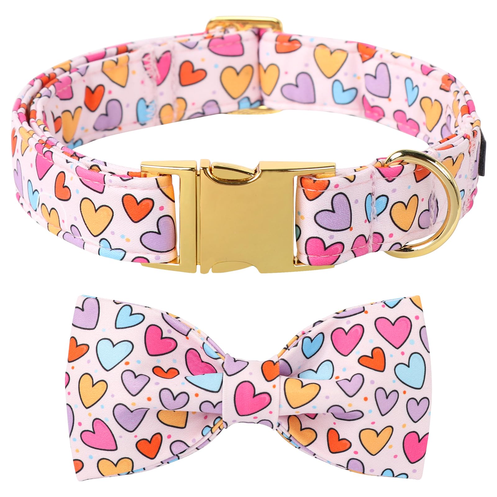 Lionet Paws Valentine'S White Dog Collar, Cute Heart Dog Collar For Large Dogs, Adjustable Cotton Pet Collars For Medium Large D