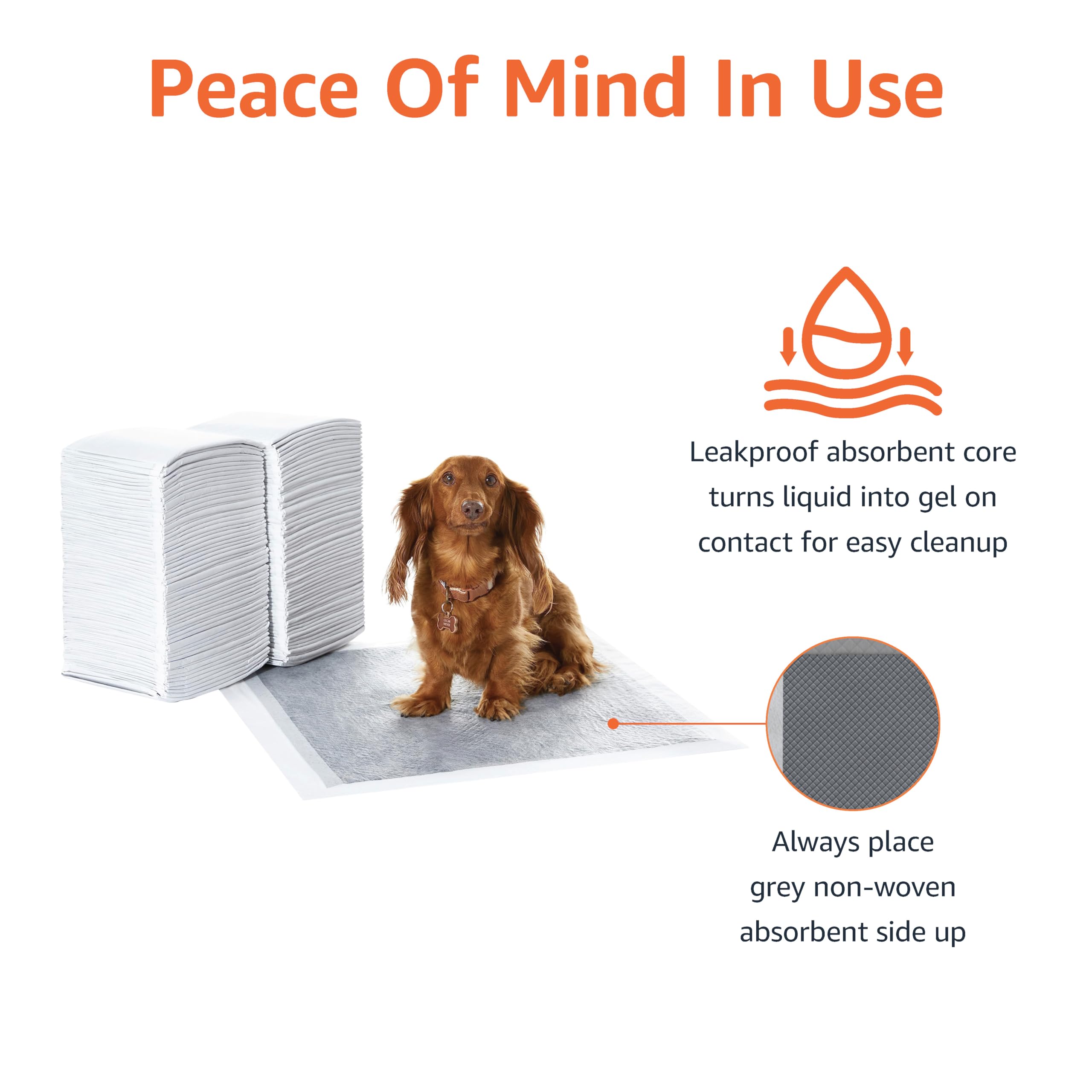 Amazon Basics Leak-Proof Puppy Training Pads, Odor Control, Quick-Dry Surface, Regular, 120-Pack, Gray