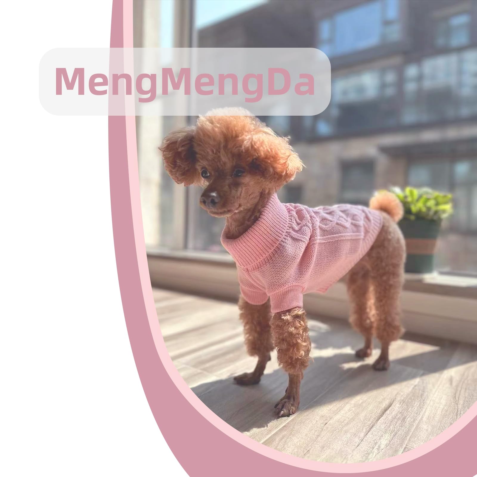 Mengmengda,Dog Pullover Sweater, Cold Weather Cable Knitwear, Warm Clothes For Chihuahua, Bulldog, Dachshund, Pug, Yorkie,Dog Outfits For Small Dogs Medium Dogs (Pink Xs)…