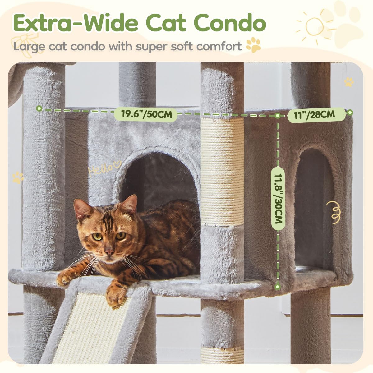 Taoqimiao 72 Inches Cat Tree for Large Cats, Multi-Level Tall Cat Tower, Widened Cat Condo with Large Scratch Board, 5 Scratchin