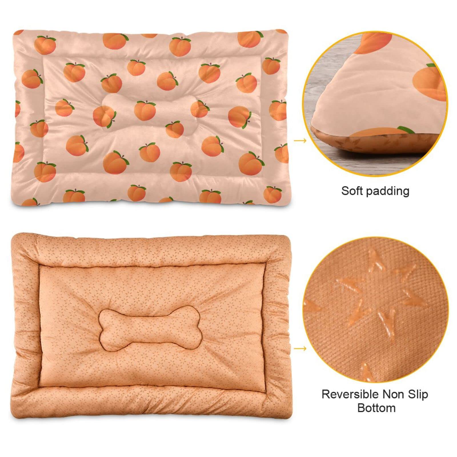 Peach Fruit Dog Bed Cat Bed Soft Washable Pet Crate Mat Non Slip Comfortable Durable Dog Crate Bed For Medium Large Small Dogs C