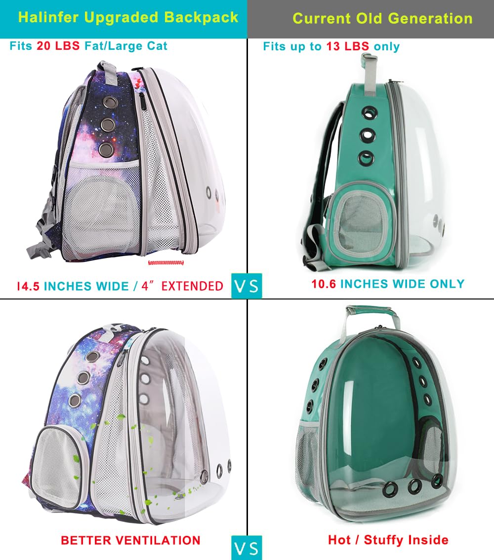 Front Expandable Cat Backpack Carrier, Fit Up To 20 Lbs, Printed Artwork With Space Capsule Bubble Window Pet Carrier Backpack F