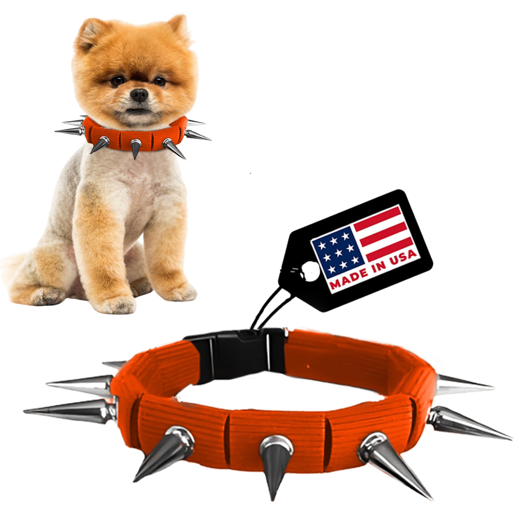 Coyotecollar Spiked Dog Collar - Orange Small Spike Collar For Dogs, Adjustable Spiked Collar, Studded Dog Spike Collar, And Coy