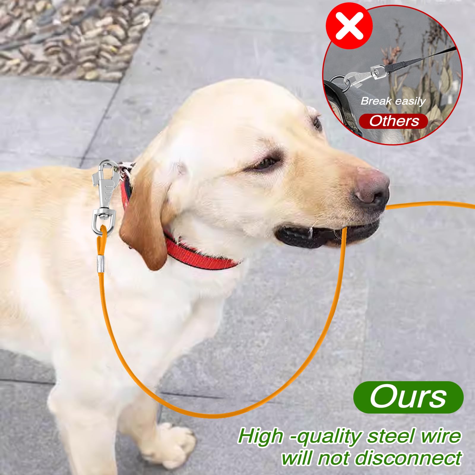 2 Pack Chew Proof Dog Leash Extension Metal Cable Lead, Non-Tangle Connect Leash For Any Leash & Collar & Harness, Heavy Duty Bl