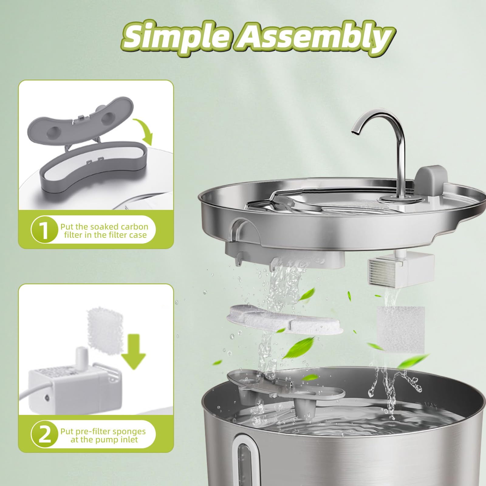 16 Sets Filter Replacement Compatible With Smartoo 7L/236Oz/1.8G Dog Water Fountain, Dog Water Bowl Filter For Stainless Steel P