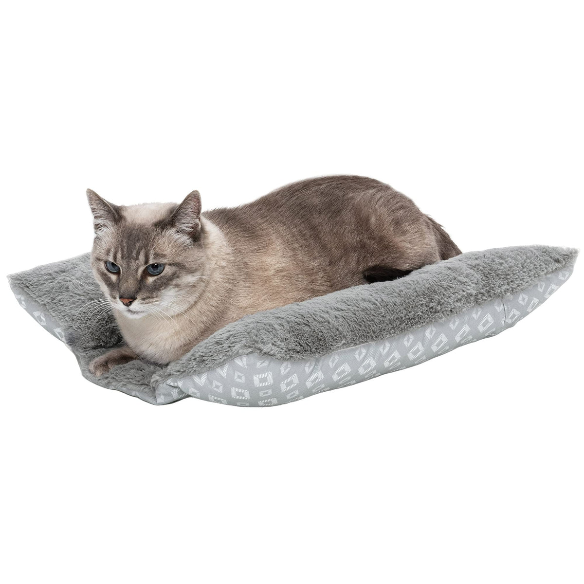 Furhaven Small Cat Bed Cuddle Loaf Plush & Diamond Print Lounger W/ Removable Washable Cover - Gray, Small