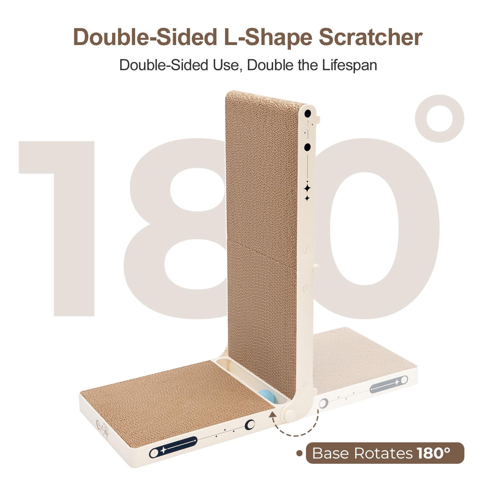 Uniblissy Cat Scratcher, 25.3 Inch Double Sided L Shape Cat Scratching Board, No Assembly Cat Scratch Pads With Ball Toy, Cat Sc