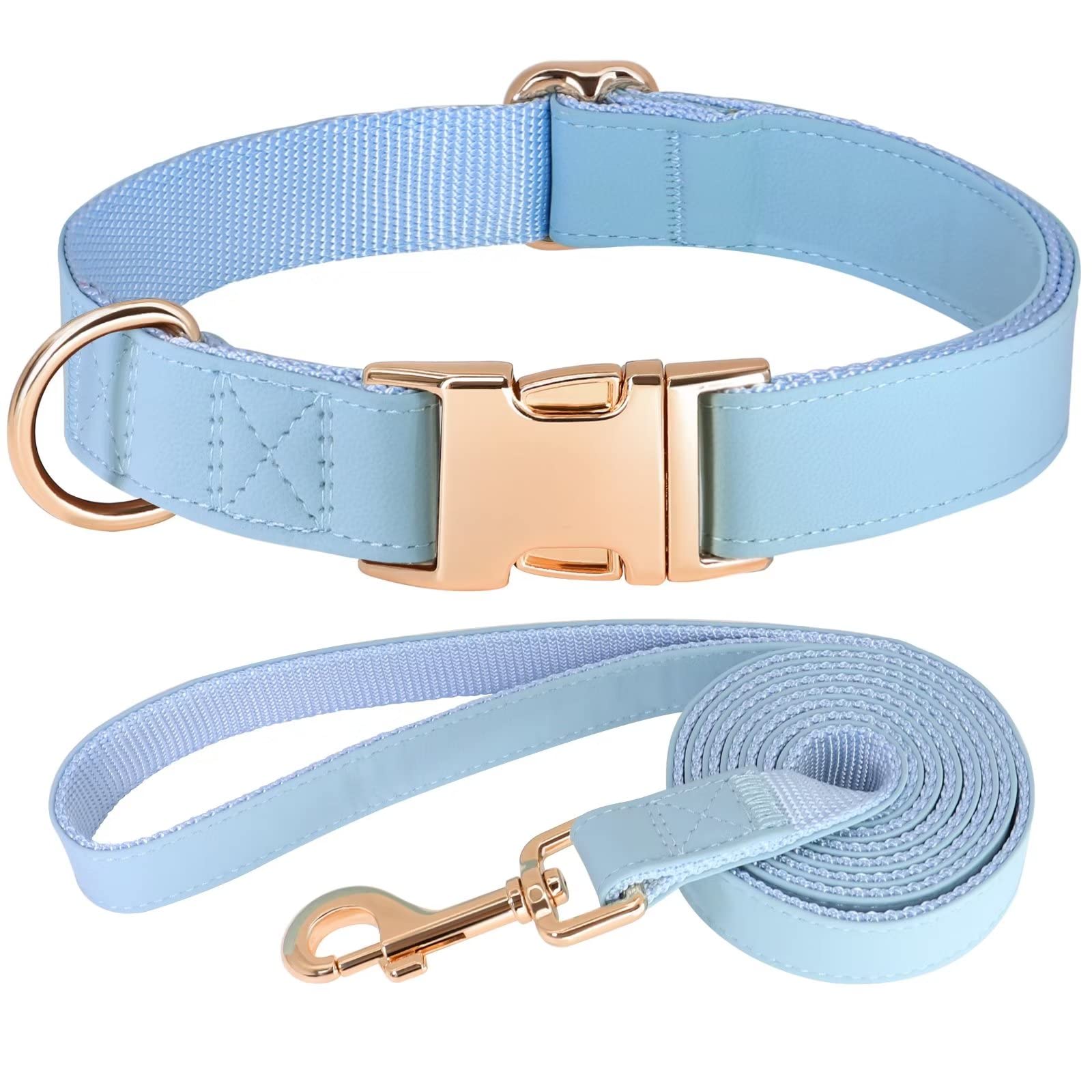 Pet Artist Charming Nylon Dog Collar With Leather Soft Comfy Elegant Nylon Collars For Dogs Small Medium Large 4 Bright Solid Color For Choosing Blue Red Brown Grey (Blue,Neck Fit 13-19'')