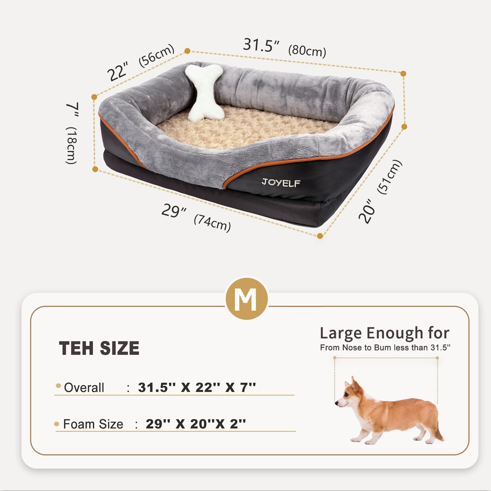 Joyelf Medium Memory Foam Dog Bed Orthopedic Dog Bed & Sofa With Removable Washable Cover And Squeaker Toy As Gift