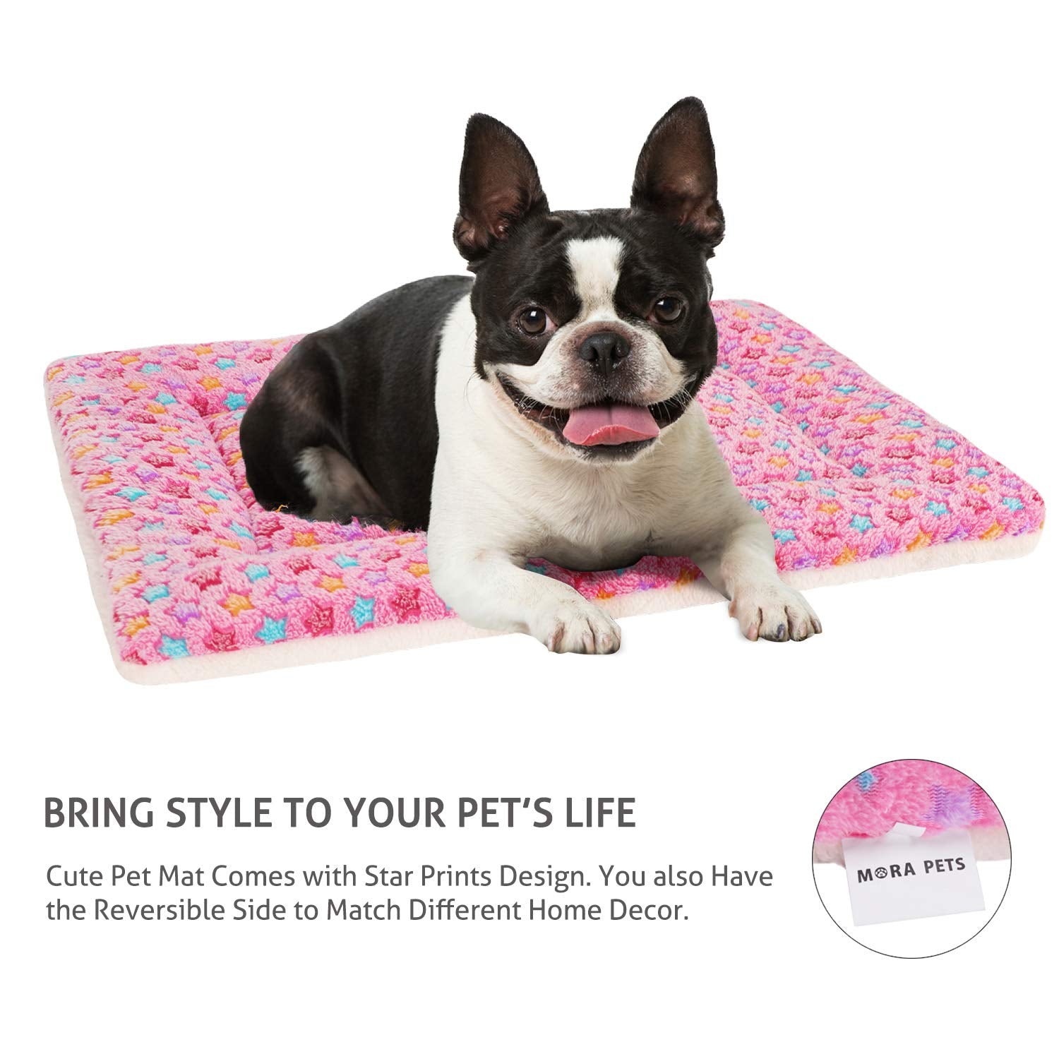Mora Pets Dog Bed Crate Pad Ultra Soft Pet Bed With Cute Star Print Washable Crate Mat For Large Medium Small Dogs Reversible Fleece Dog Crate Kennel Mat Cat Bed Liner 23 X 18 Inch Pink