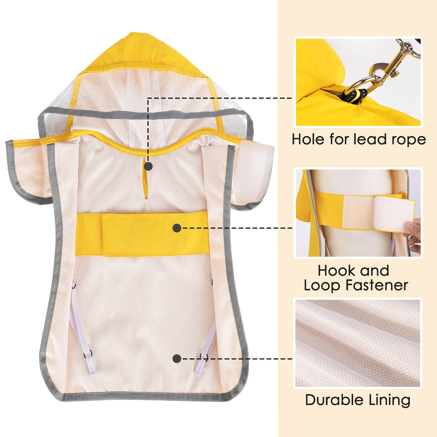 Slowton Dog Raincoat, Adjustable Dog Rain Jacket Clear Hooded Double Layer, Waterproof Poncho With Reflective Strip Straps And S