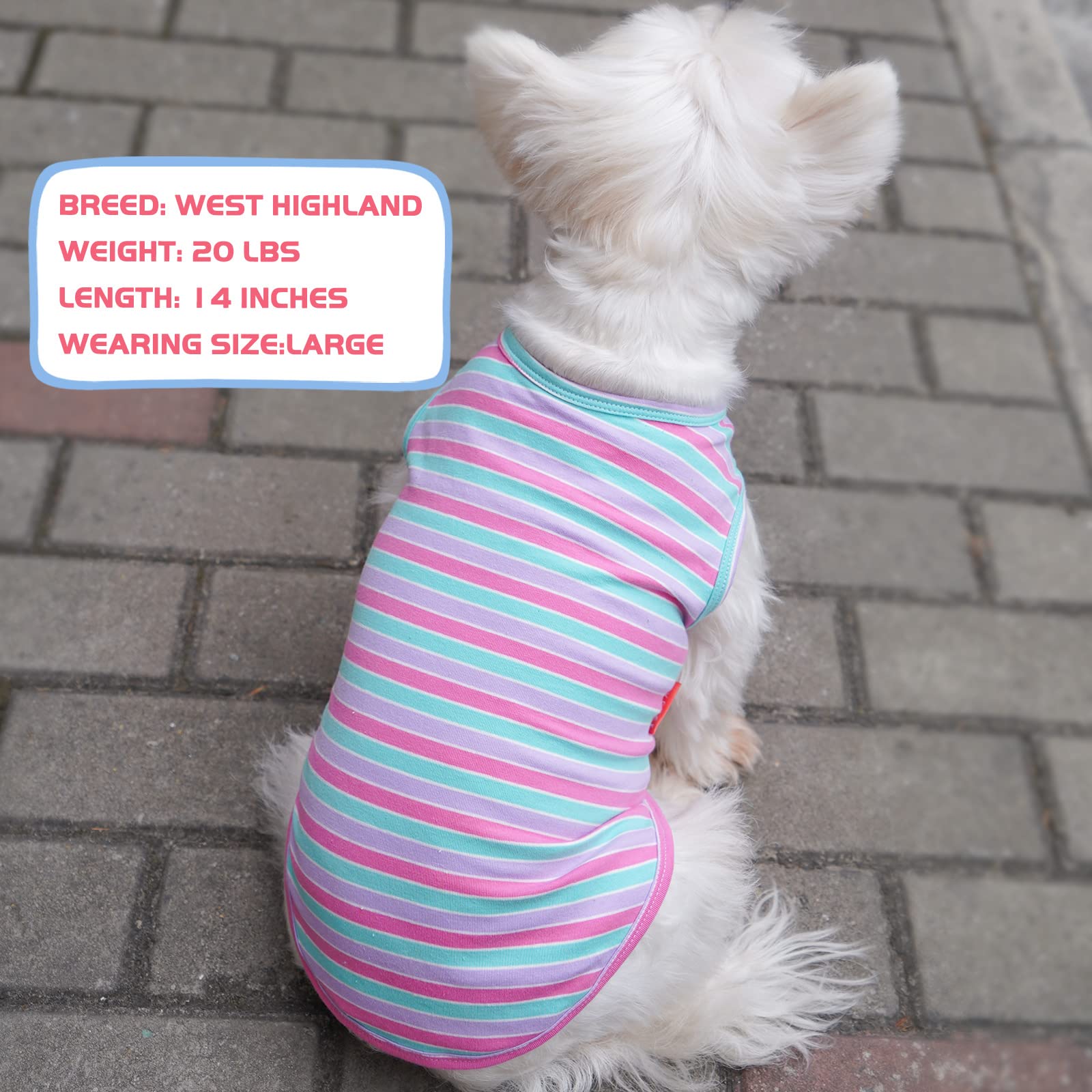 Kyeese 2 Pack Small Dog Shirts Striped Dog T-Shirts Soft Cotton Tank Top Sleeveless Vest Dog Tee Shirt Dog Apparel