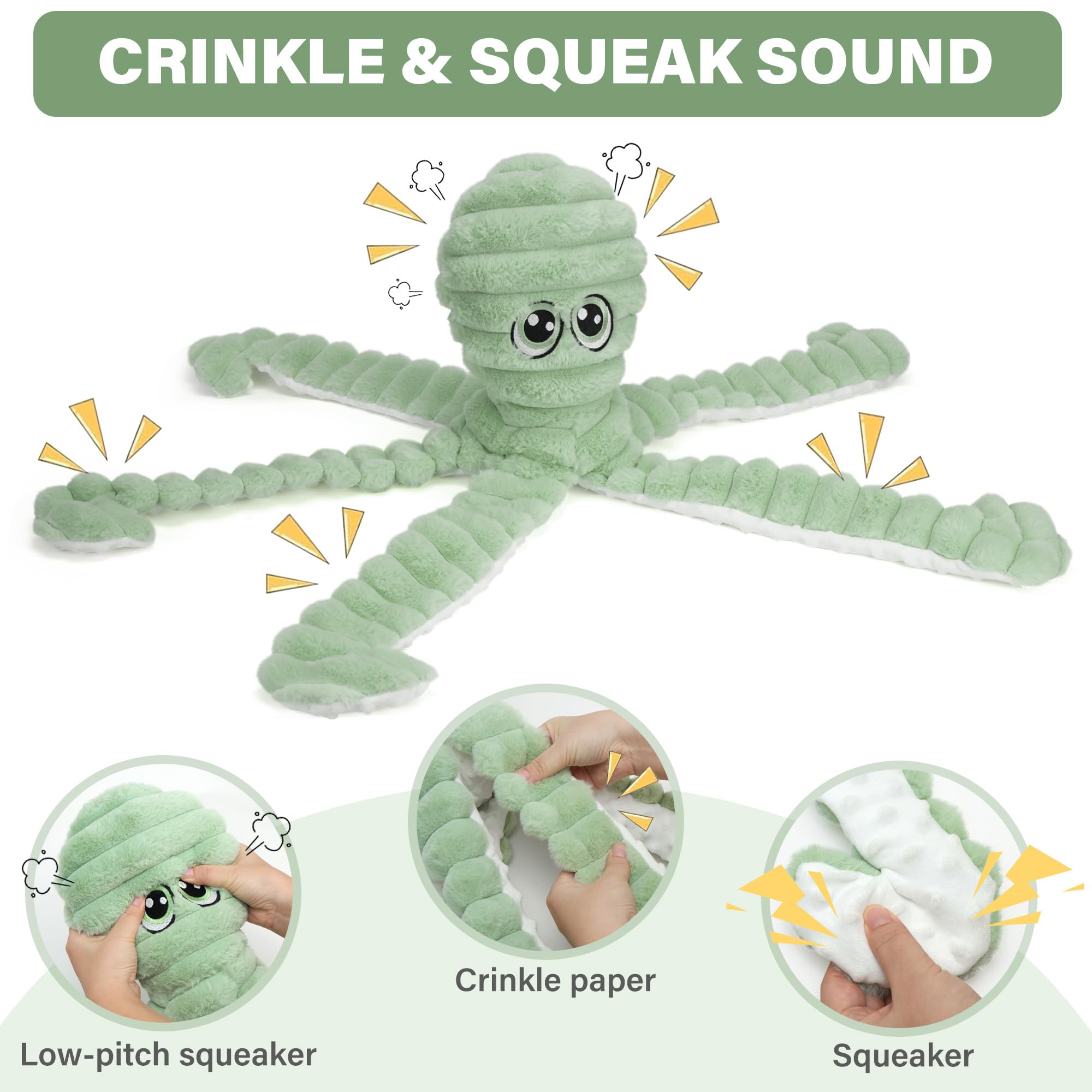 Prime Pets Dog Toys For Large Dogs, 27    Plush Octopus Dog Toy, Crinkle Squeaky Dog Toys, Pet Toy For Small Medium Large Dogs,