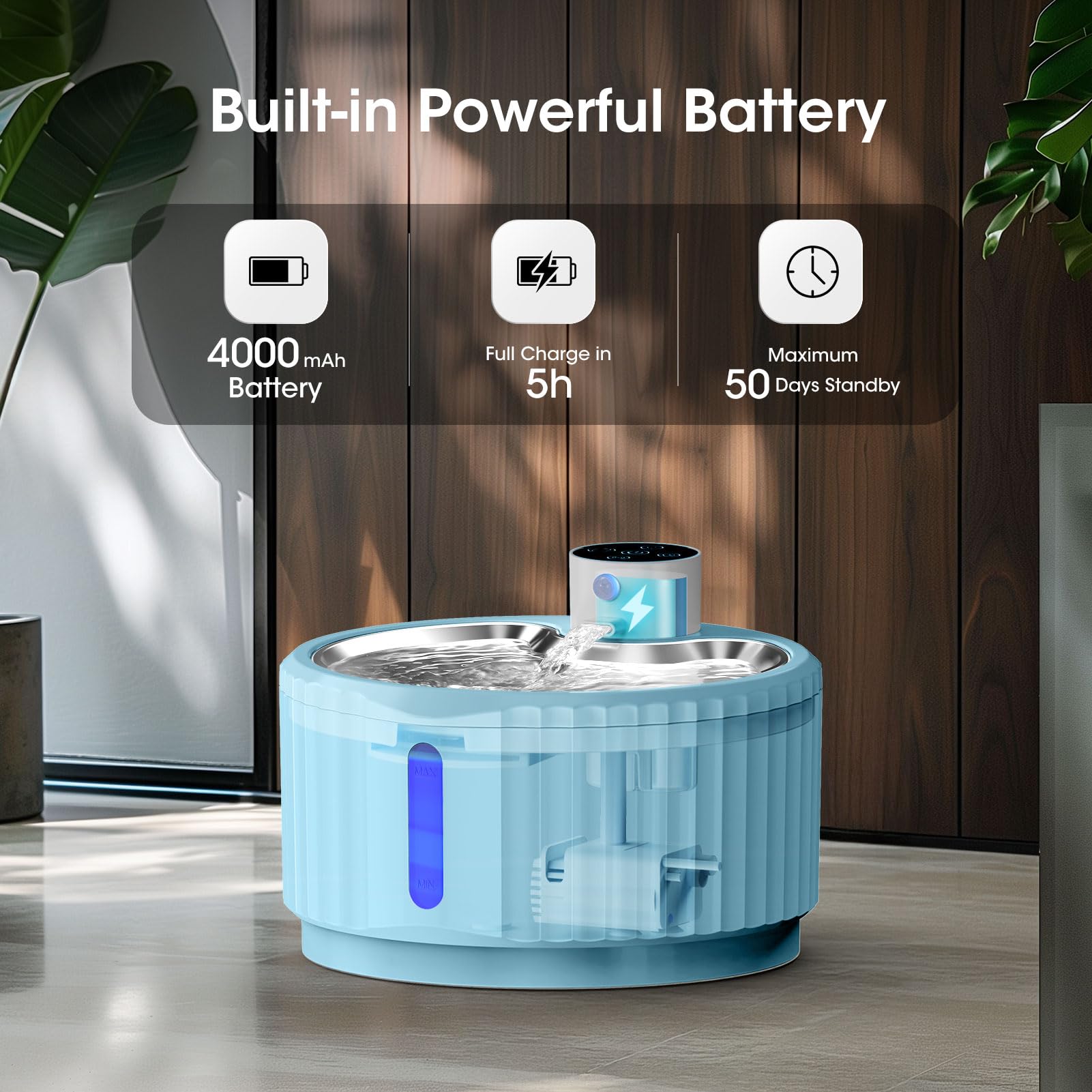 Jeeramia Wireless Cat Water Fountain, 94 Oz/2.8 L Battery Operated Pet Water Fountain For Cats Inside, Automatic Dog Water Fount