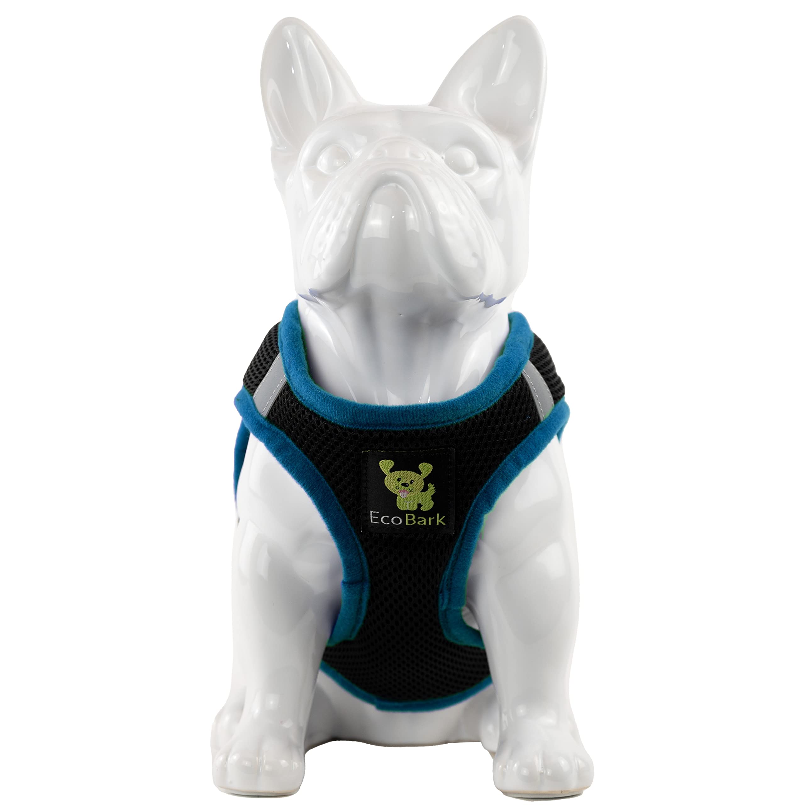 Ecobark Step In Dog Harness - Eco-Friendly Teacup Dog Harnesses For Xxs, Xs, And Small Dogs - Reflective And Adjustable Mini Body Halter Vest -Tiny Soft Mesh Toy Breed Harness (Black And Teal, Xxs)