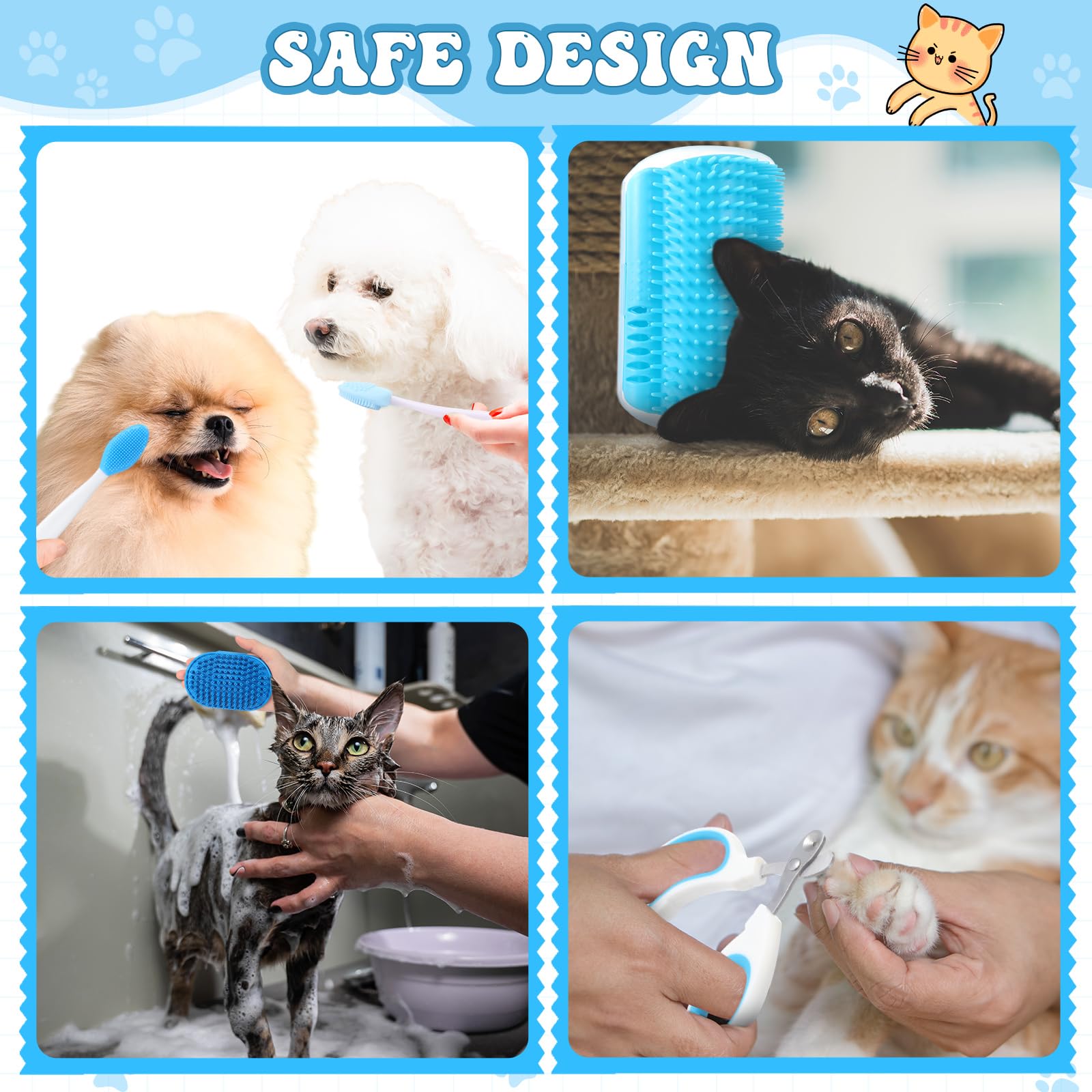 Teenyyou Cat Grooming Kit - 10Pcs Pet Self Cleaning Kit. Cat Brushes For Indoor Cats Pet Needle Comb Cat Nail Clipper Cat Nail T