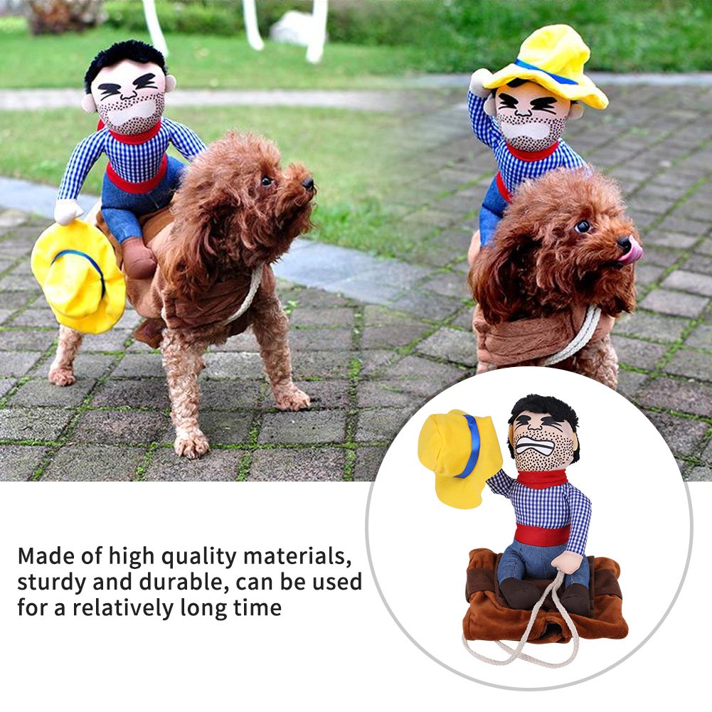 Pet Dog Costume Funny Cowboy Riders Clothes Dogs Outfit Knight Style Clothes with Doll and Hat for Halloween Cosplay Party(L)