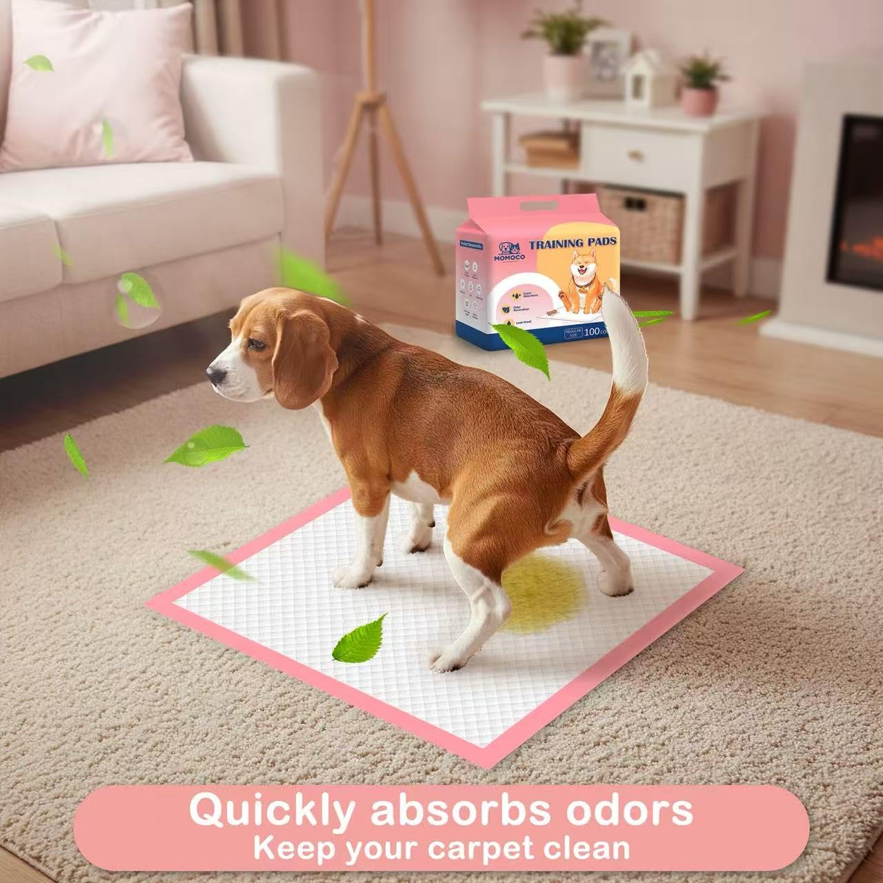 MoMoCo Puppy Pads - Super Absorbent, Leak-Proof, Quick-Drying, 23"x23", 100 Count, Pink