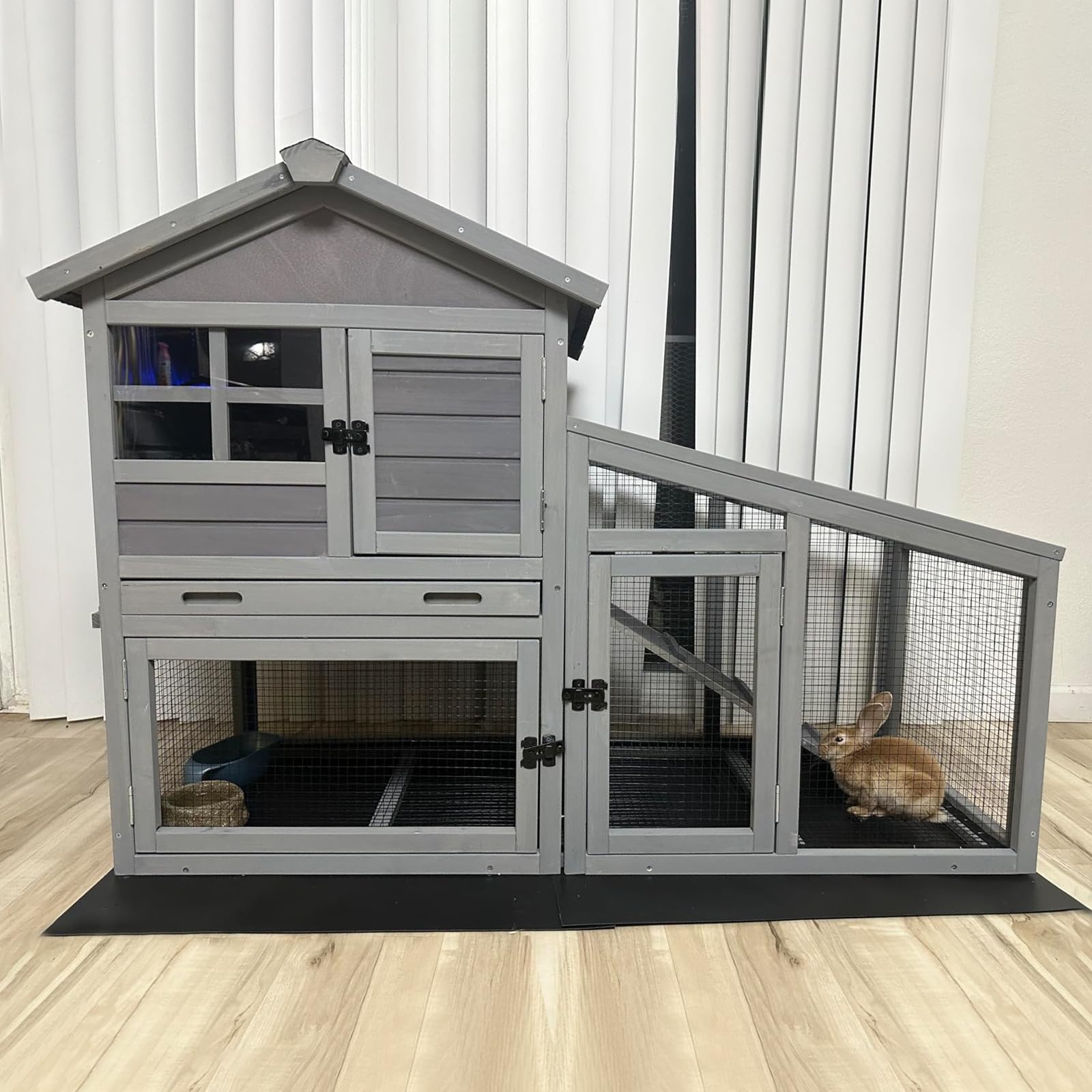 GUTINNEEN Chicken Coop with Run Outdoor Rabbit Hutch Indoor with Metal Floor Grid and PVC Leak-Proof Bottom, Wooden Small Bunny 
