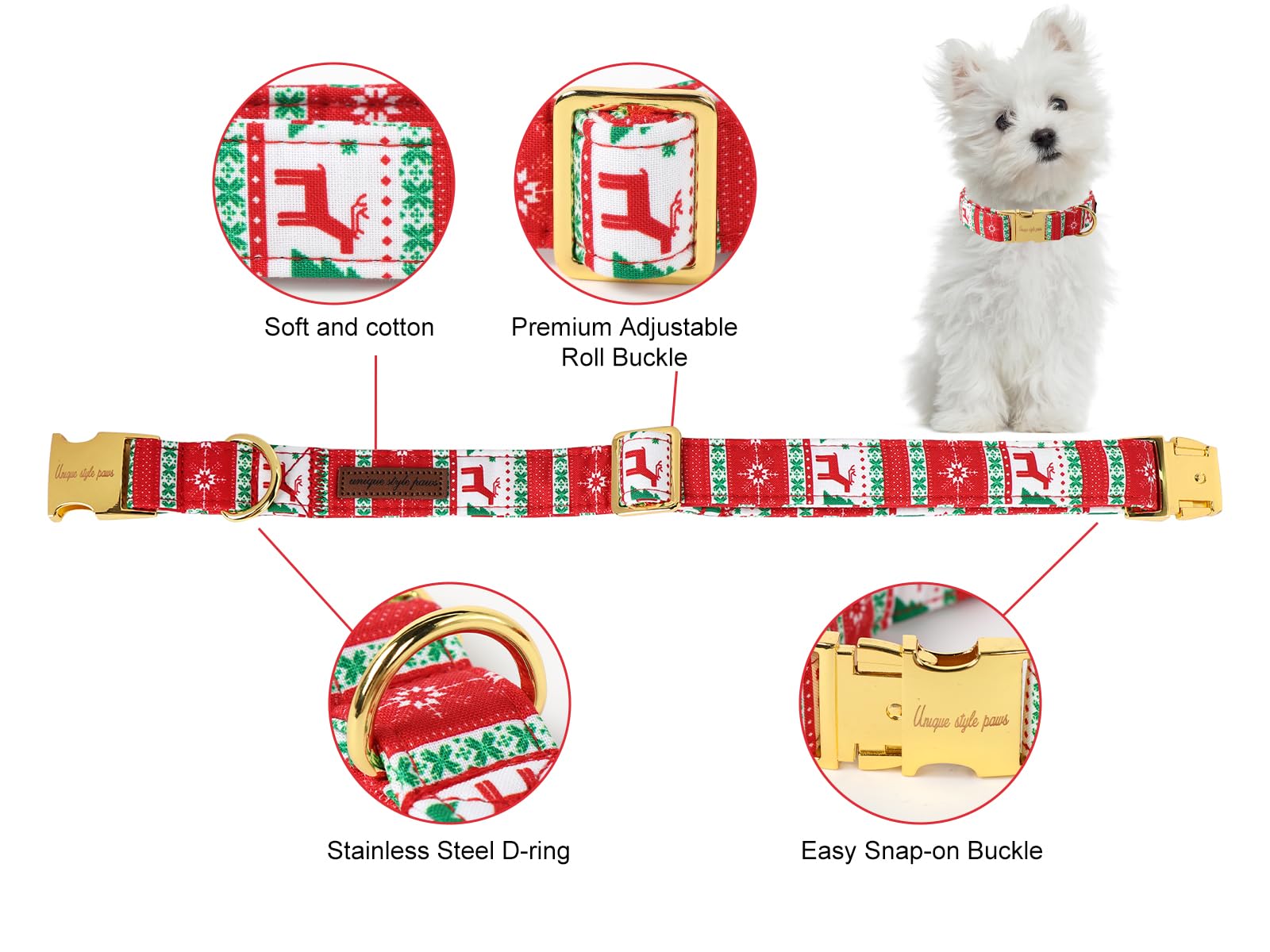 Unique Style Paws Christmas Dog Collar Metal Buckle Christmas Tree Puppy Collar Gift Durable Cute Collar For Small Medium Large Boys Girls Dogs