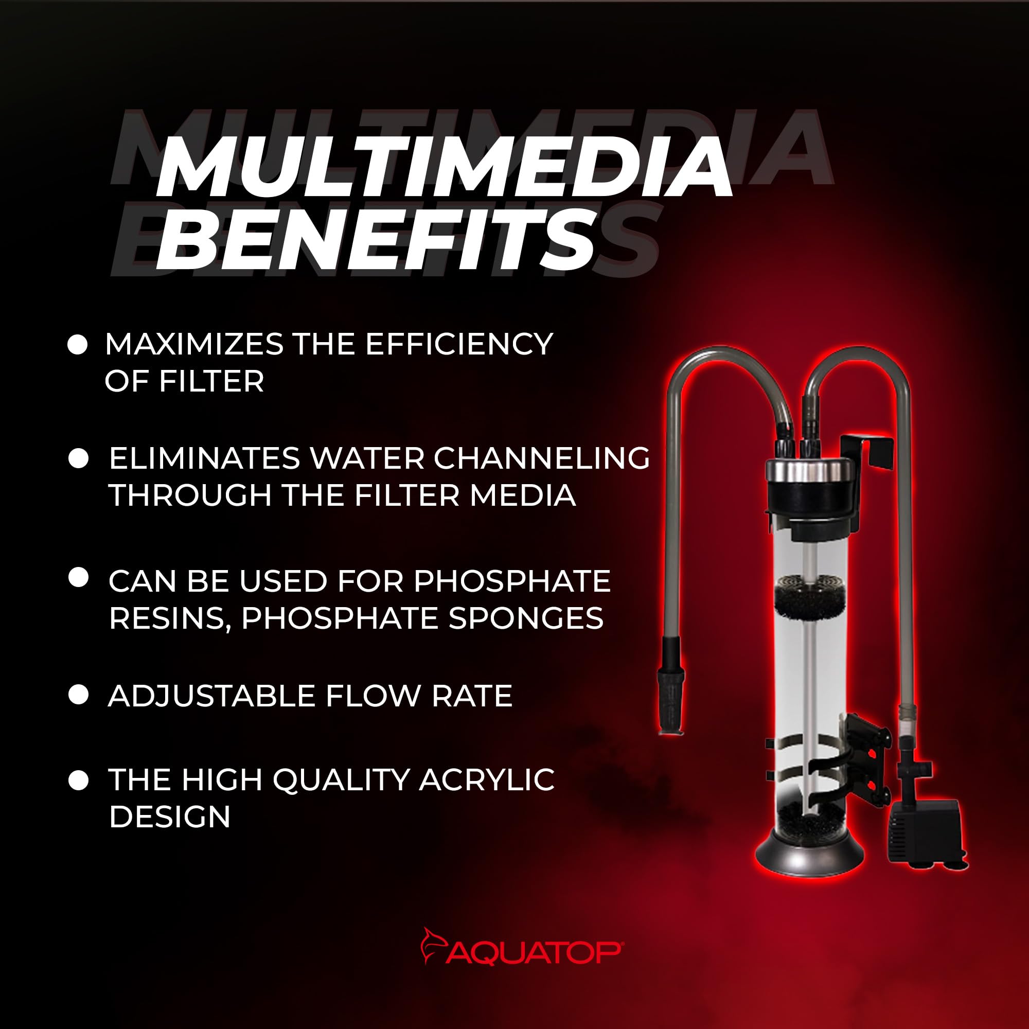 Aquatop Media Reactor - 95 GPH Up-Flow Filtration System for 10-75 Gal Tanks - Adjustable Pump - Multi Color - Model MR-20