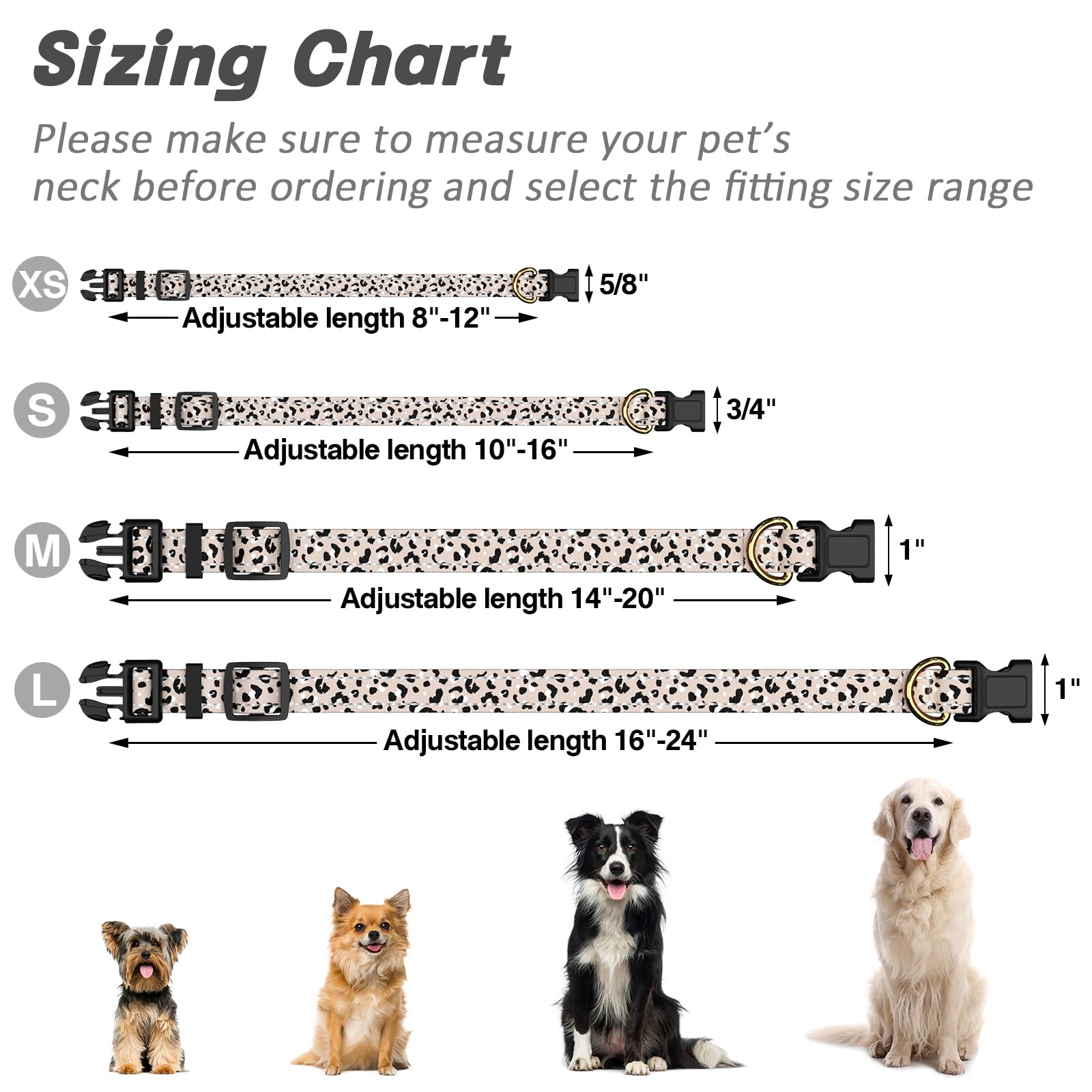 Tmoodel Reflective Dog Collar For Small Dogs, Cute Leopard Style Adjustable Heavy-Duty Nylon Puppy Collar For Boy And Girl Femal