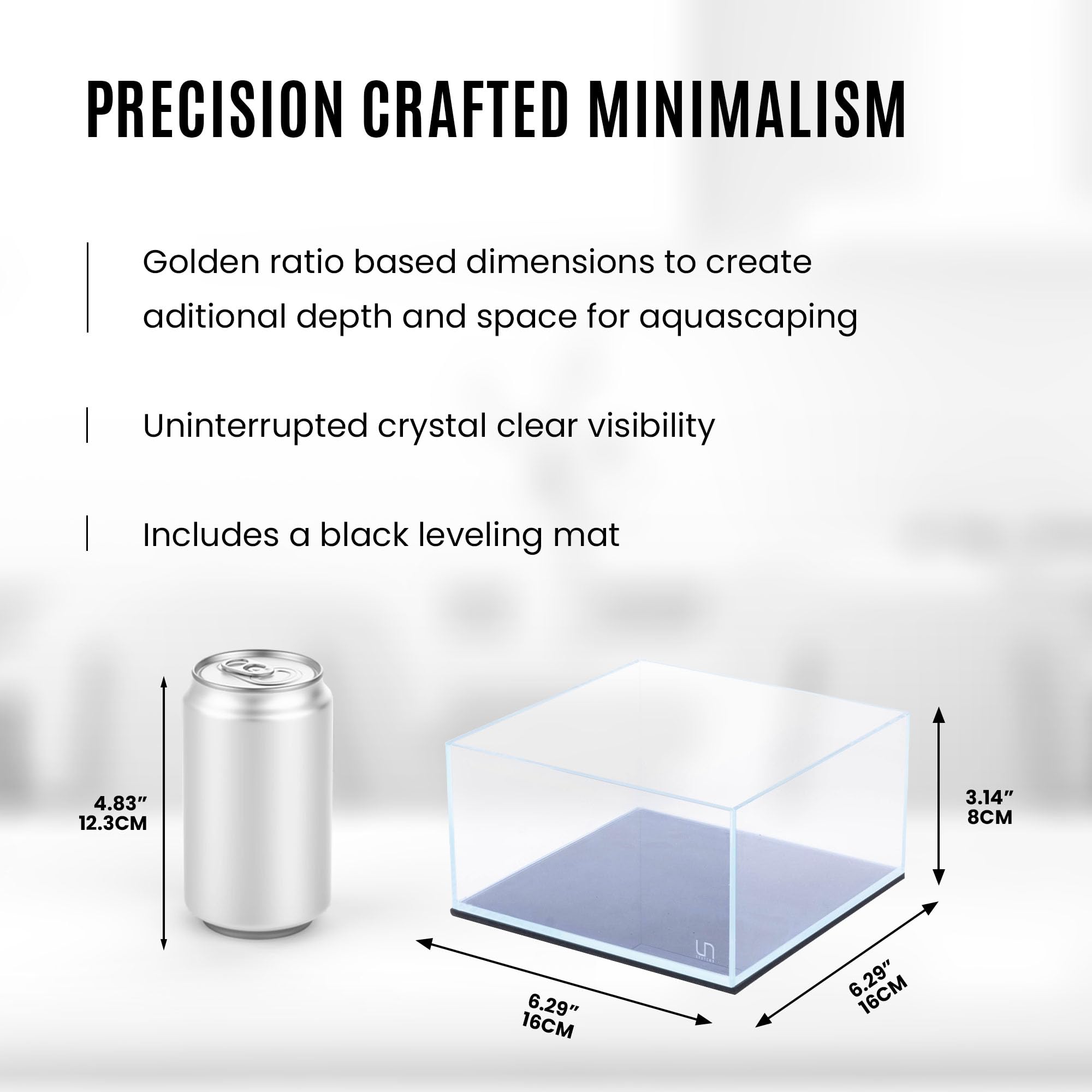 Ultum Nature Systems 16S Rimless Aquarium, 0.7 Gallon Nano Tank, 5mm Ultra Clear Glass, Black Leveling Mat, Shallow Color