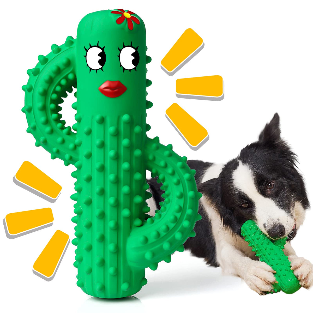 Rmolitty Durable Squeaky Dog Toys For Aggressive Chewers, Tough Rubber Dental Chew Dog Toys For Large Medium Small Breed (Green)
