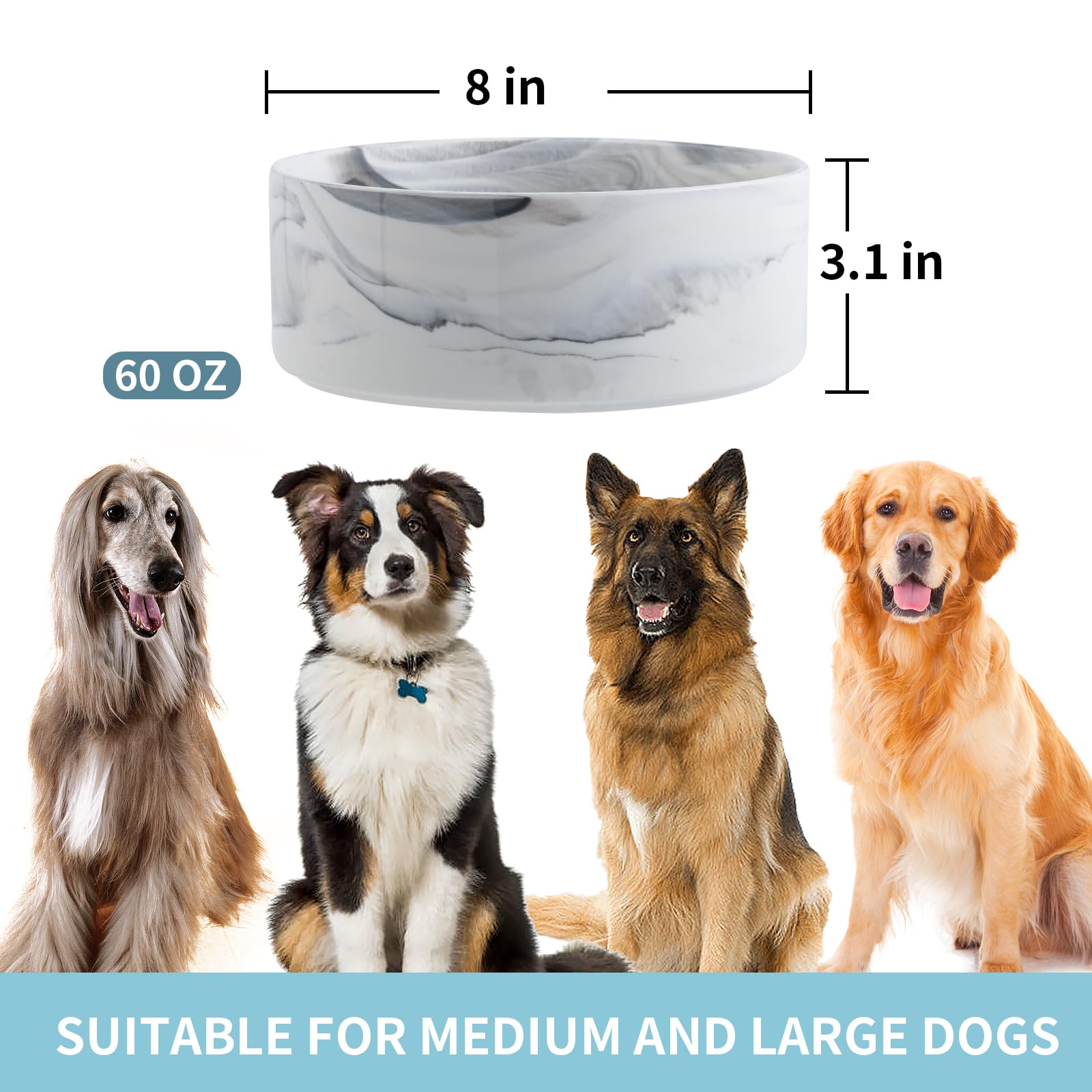 Addogyy Elevated/Raised Dog Bowl Ceramic with Wood Stand for Medium Large Breed,Dog Food Water Dish Heavy Wighted, 8 in Non Slip