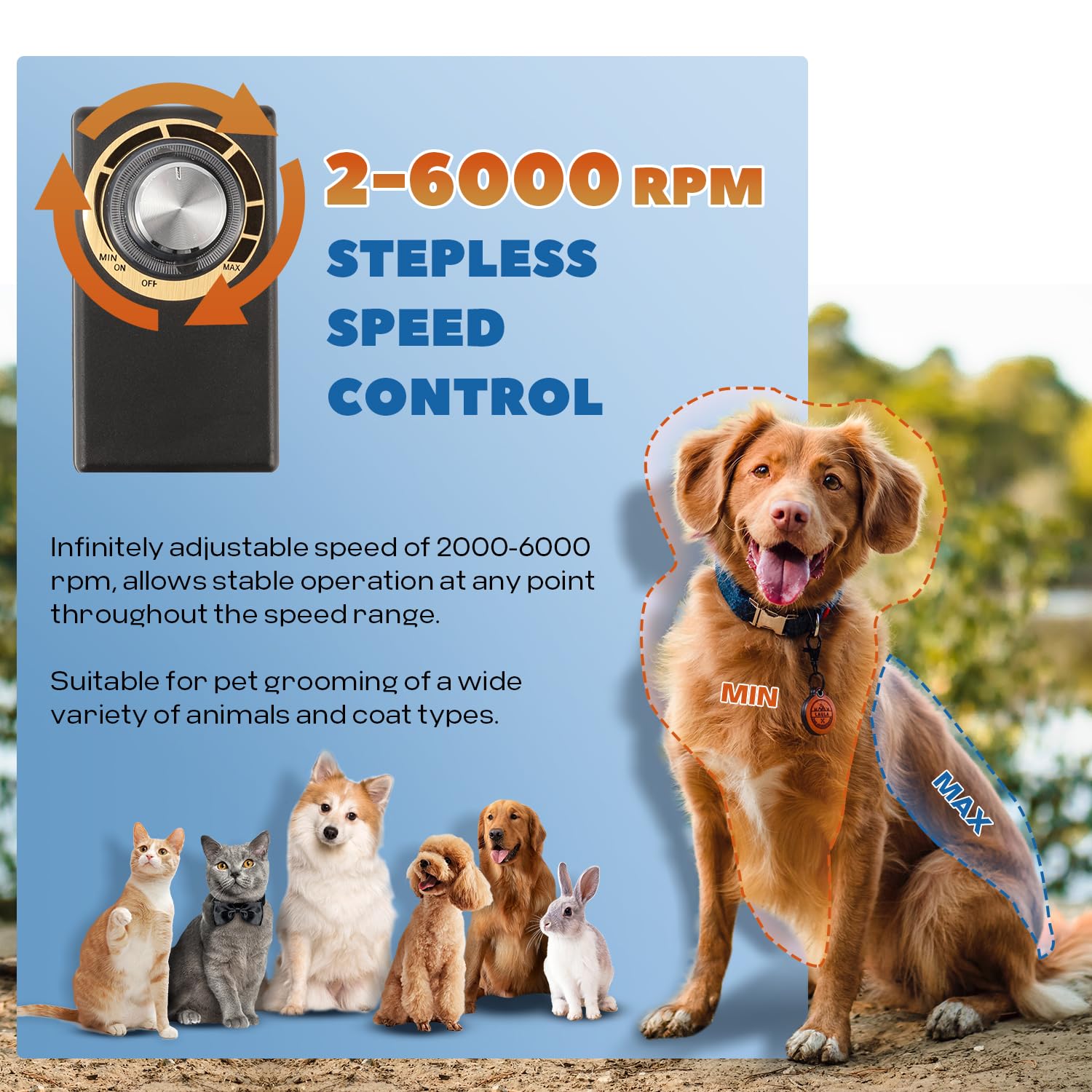 Luzrise 200W Pet Grooming Clippers For Thick Heavy Coats, 2000-6000Rpm Stepless Speed Control & 10Ft Power Cord, Low Noise< 50Db