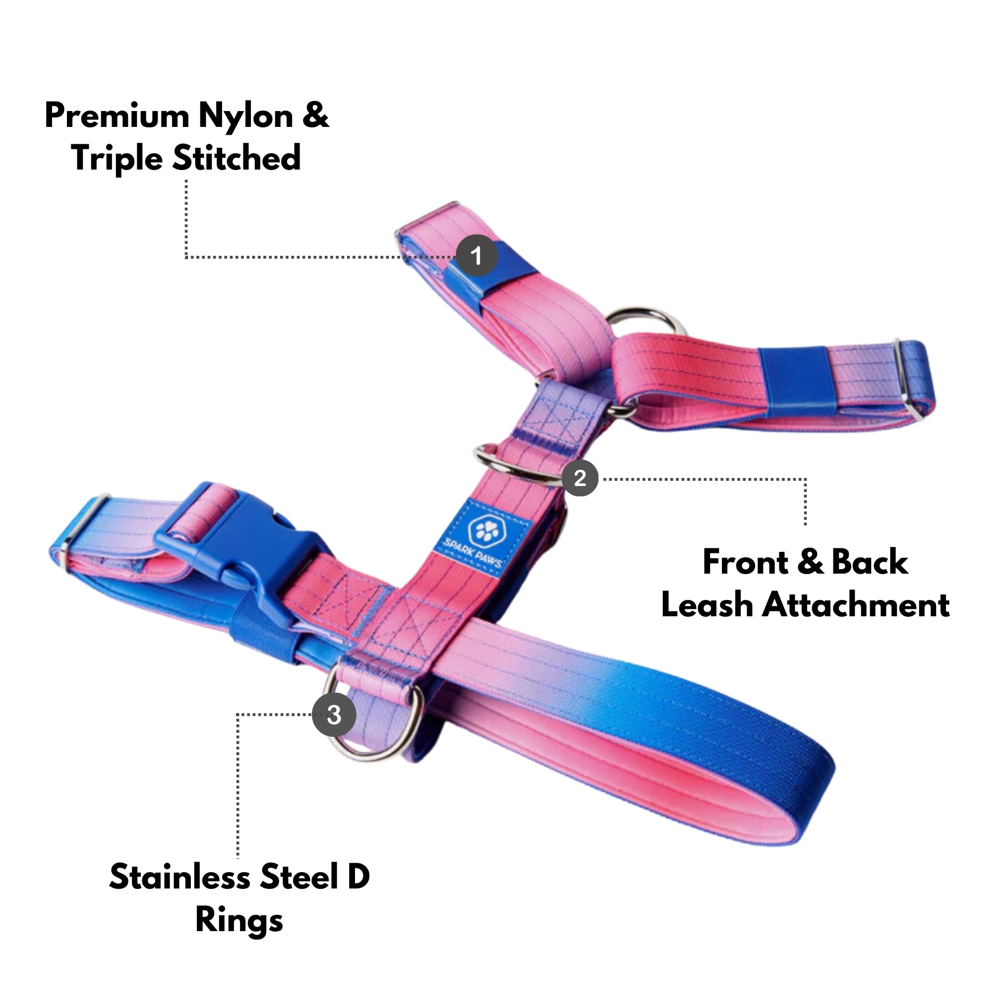 Spark Paws Large Dog No-Pull Harness, Halter Design With Front Clip, Durable And Heavy-Duty For Big And Strong Breeds - Snow Con