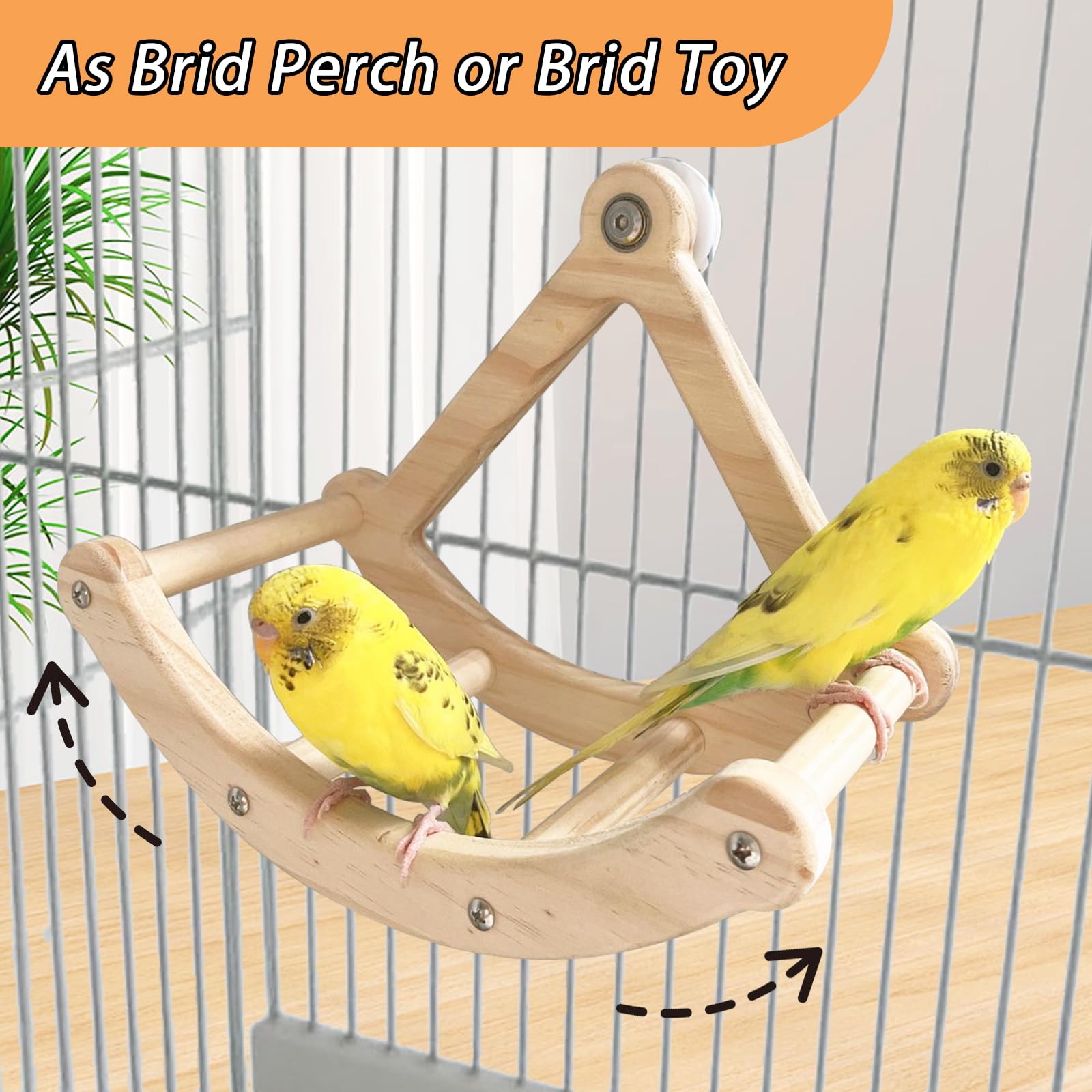 Bird Perch Toy,Wooden Rocking Perch Exercise Wheel, Interactive Bird Intelligence Puzzle for Animals Parrot,Green Cheeks, Baby L