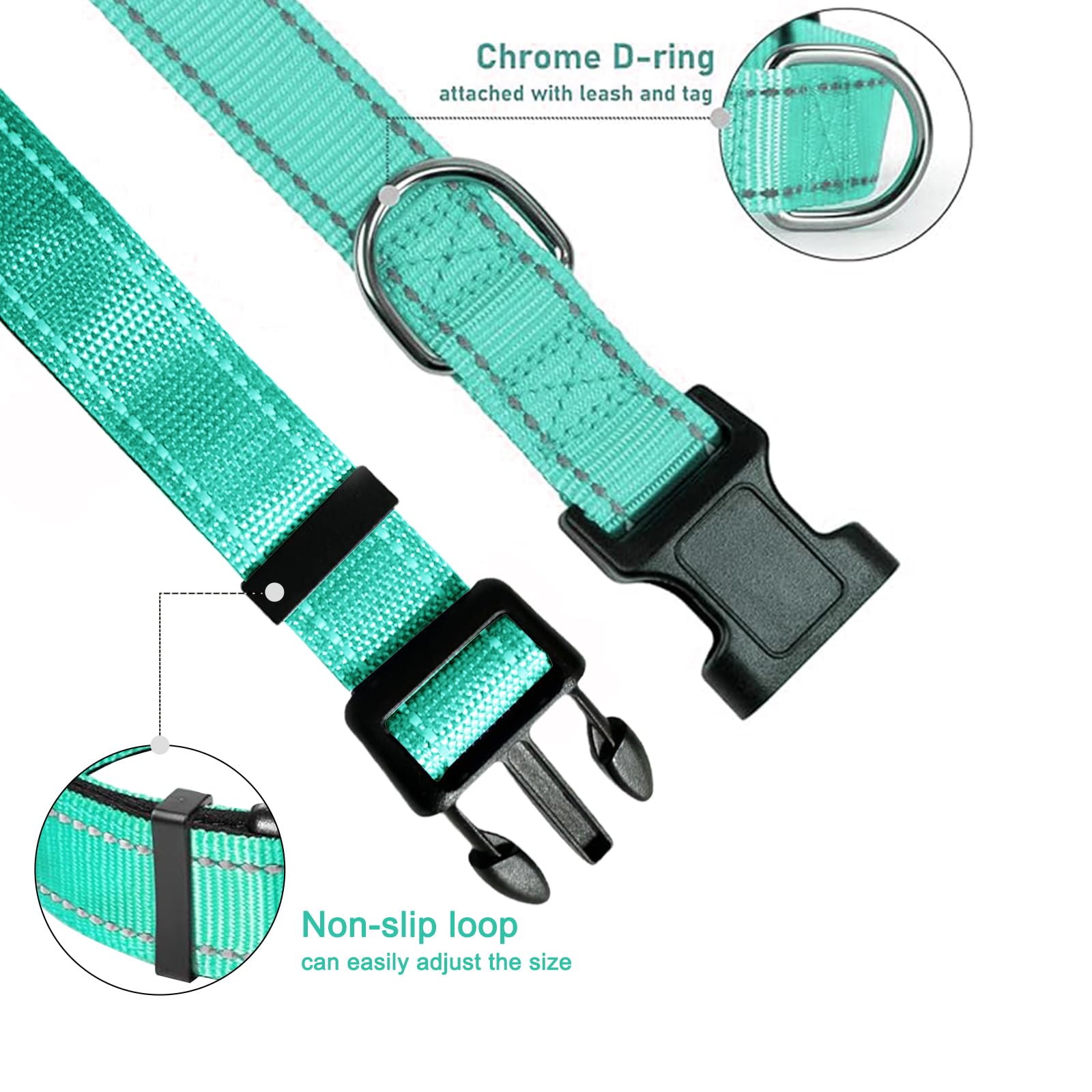Small Dog Collar, Reflective Pet Collar With Buckle Adjustable Safety Nylon Collars For Small Medium Large Dogs, Teal