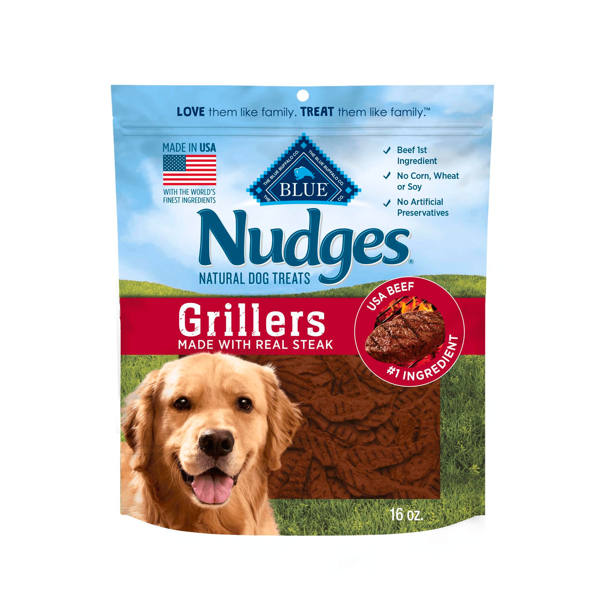 Blue Buffalo Nudges Grillers Natural Dog Treats, Made In The Usa With Real Steak, 16-Oz. Bag
