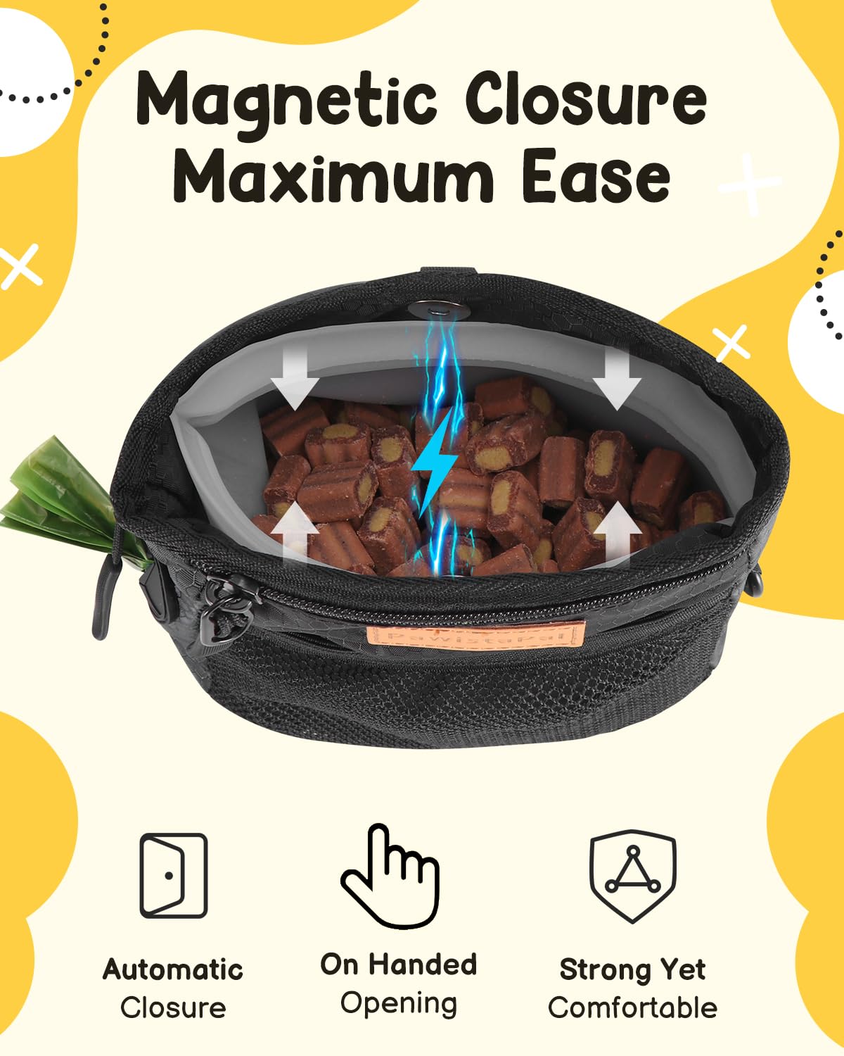 Dog Treat Pouches for Pet Training with Silicone Liner and Magnetic Closure, 2-Cup Treat Bag with Built-in Poop Dispenser, Waist