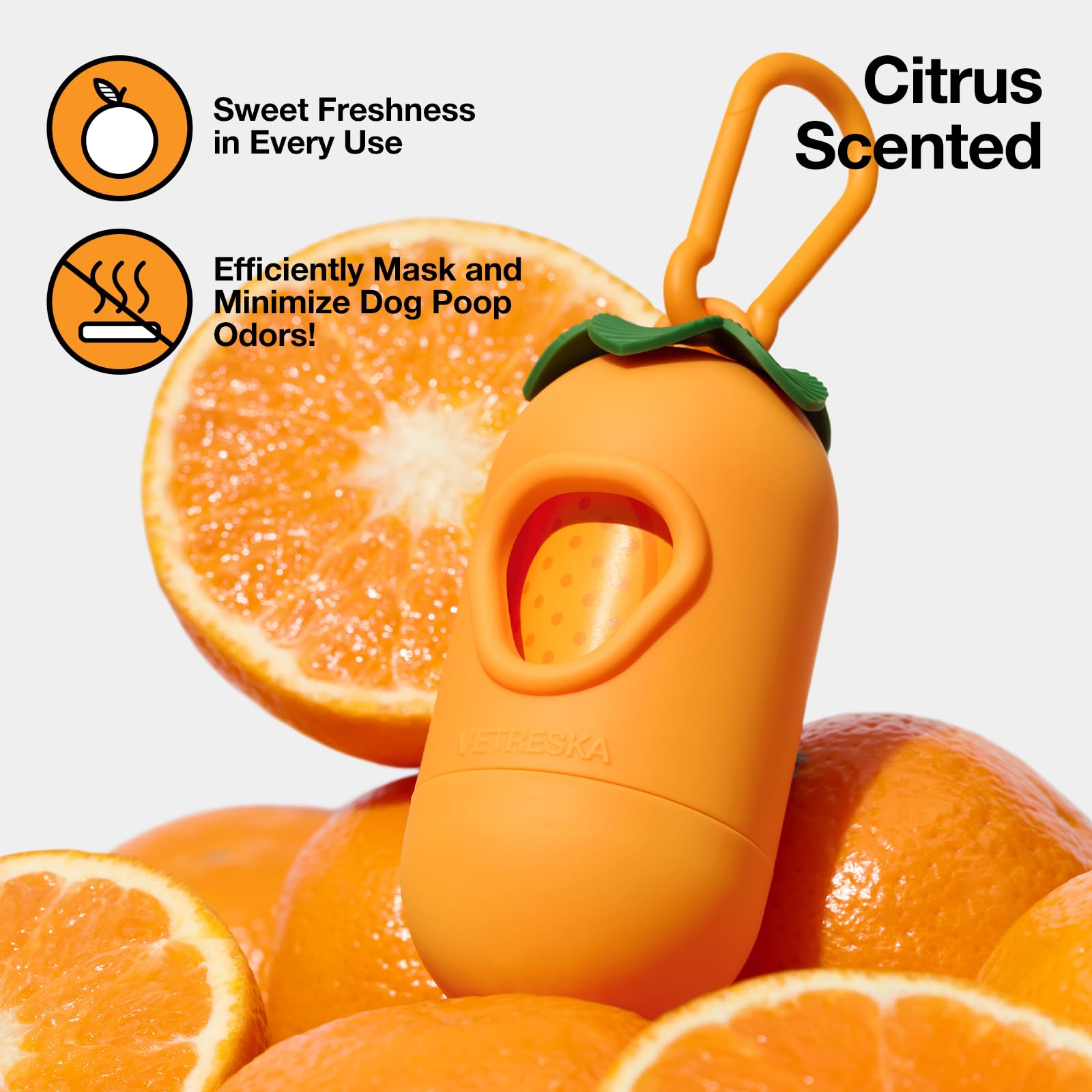 Vetreska Dog Poop Bag Dispenser With Citrus Scented Waste Bags, Leak Proof, Extra Thick And Large Pet Poop Bags For Walking Dog