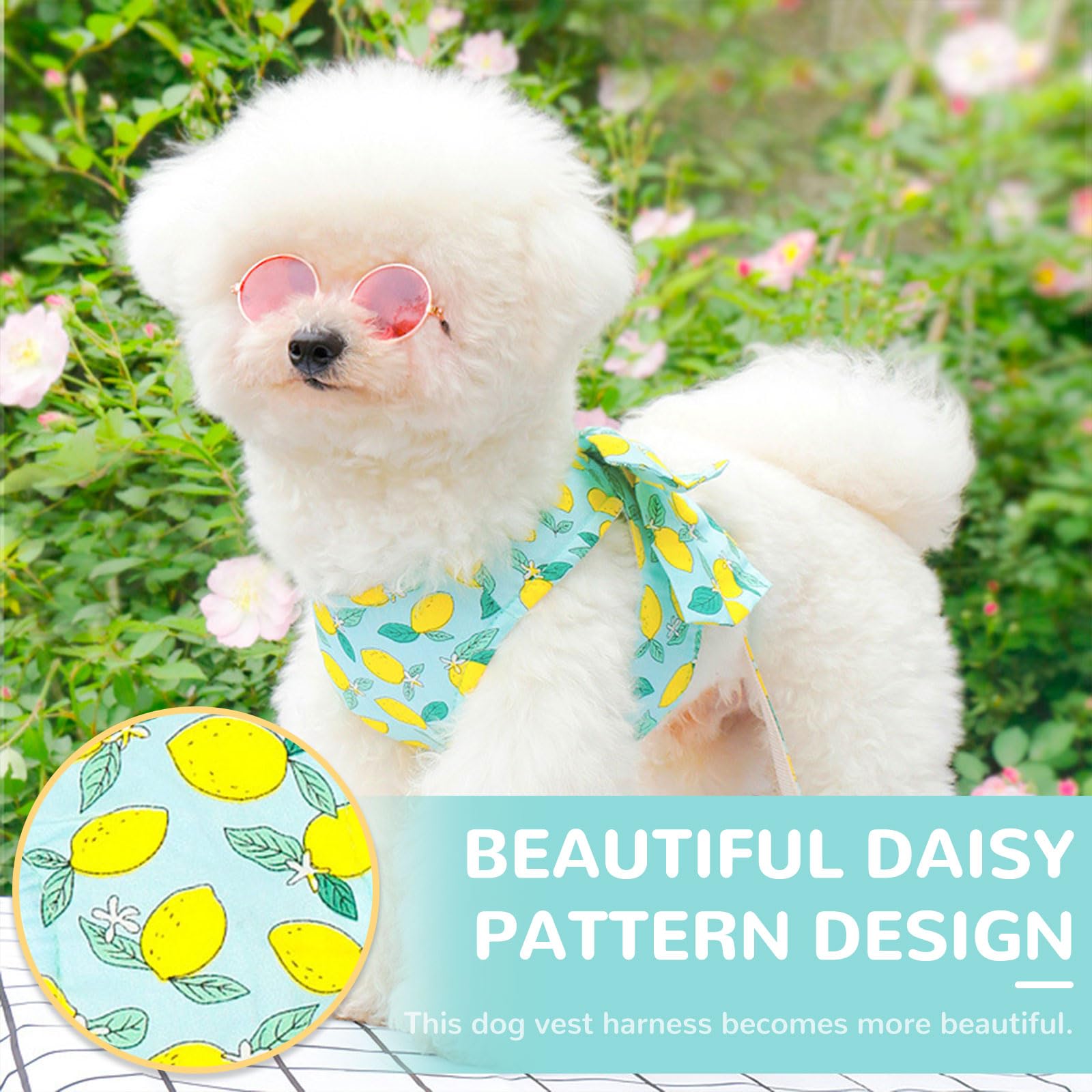 Baejmjk Dog Harness And Leash Set With Bow Knot No Pull Pet Daisy Floral Harness With D-Ring Soft Mesh Dog Harness Vest Set Esca
