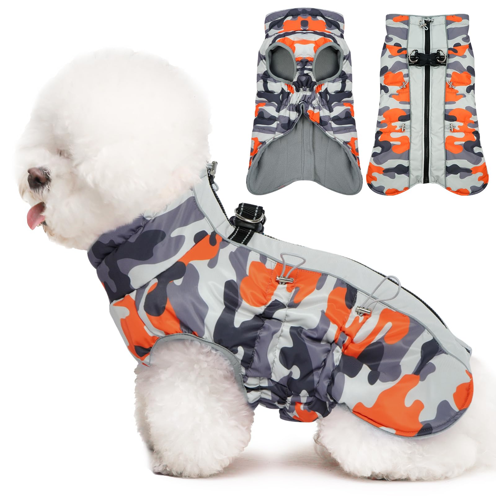 Small Dog Coat Dog Winter Jacket Warm Dog Coat Zip Up Snowsuit Dog Harness Vest Reflective Water-Resistant Dog Coat Dog Snow Jac