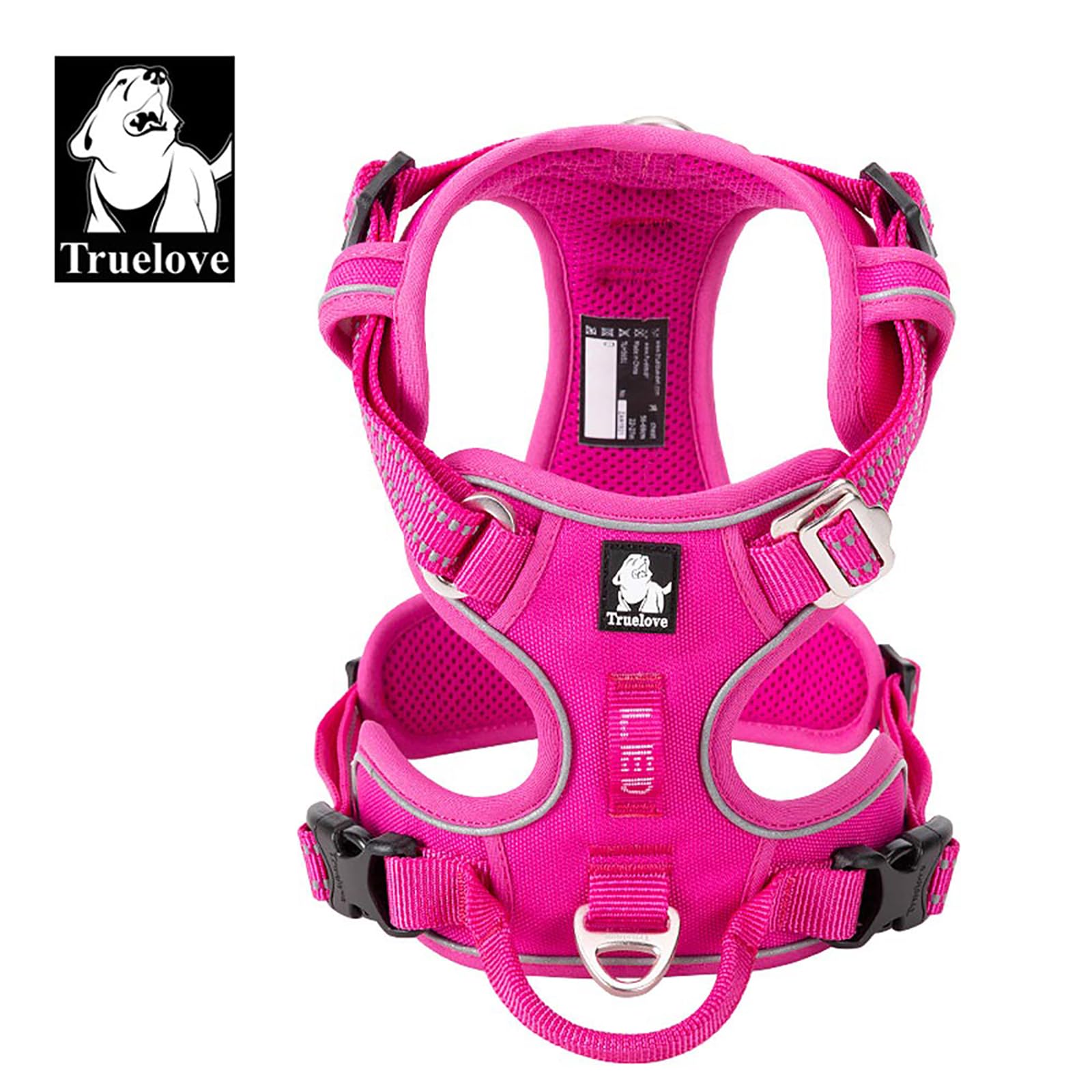 True Love Dog Harness No Pull Nylon Reflective Pet Harness Adjustable Comfortable Control Step-In Brilliant Colors Truelove Tlh56512 Fuchsia