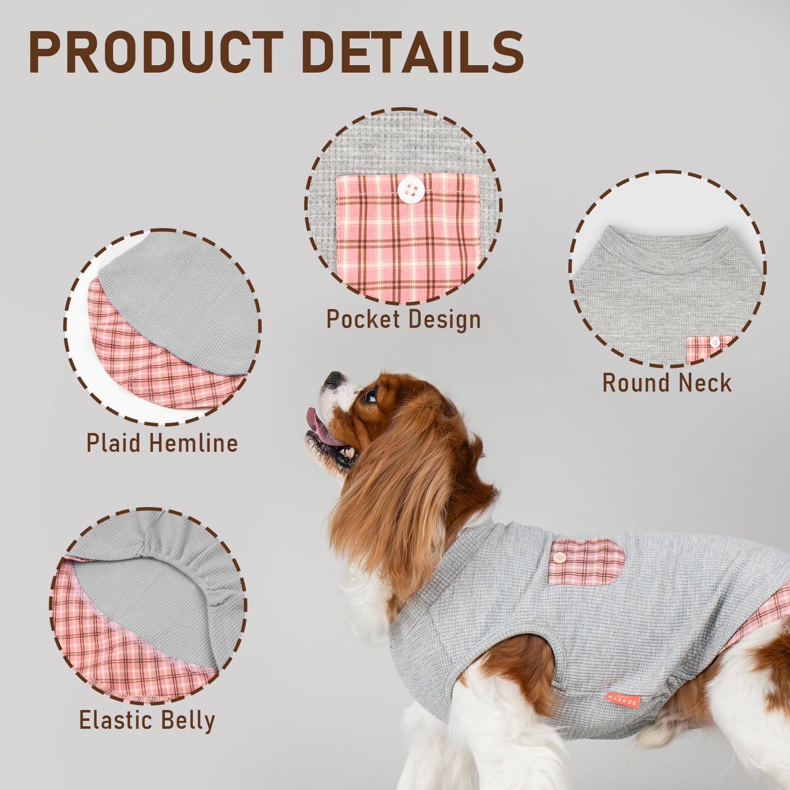 Kyeese Waffle Dog Shirts For Small Dogs Soft Stretchy T-Shirts Lightweight Puppy Tank Top Sleeveless Pet Vest With Cute Pocket A