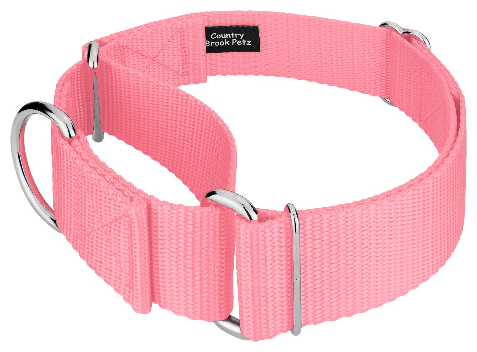 Country Brook Petz - Vibrant 15 Color Selection - Martingale Heavyduty Nylon Dog Collar (Medium, 1 1/2 Inch Wide, Pink)