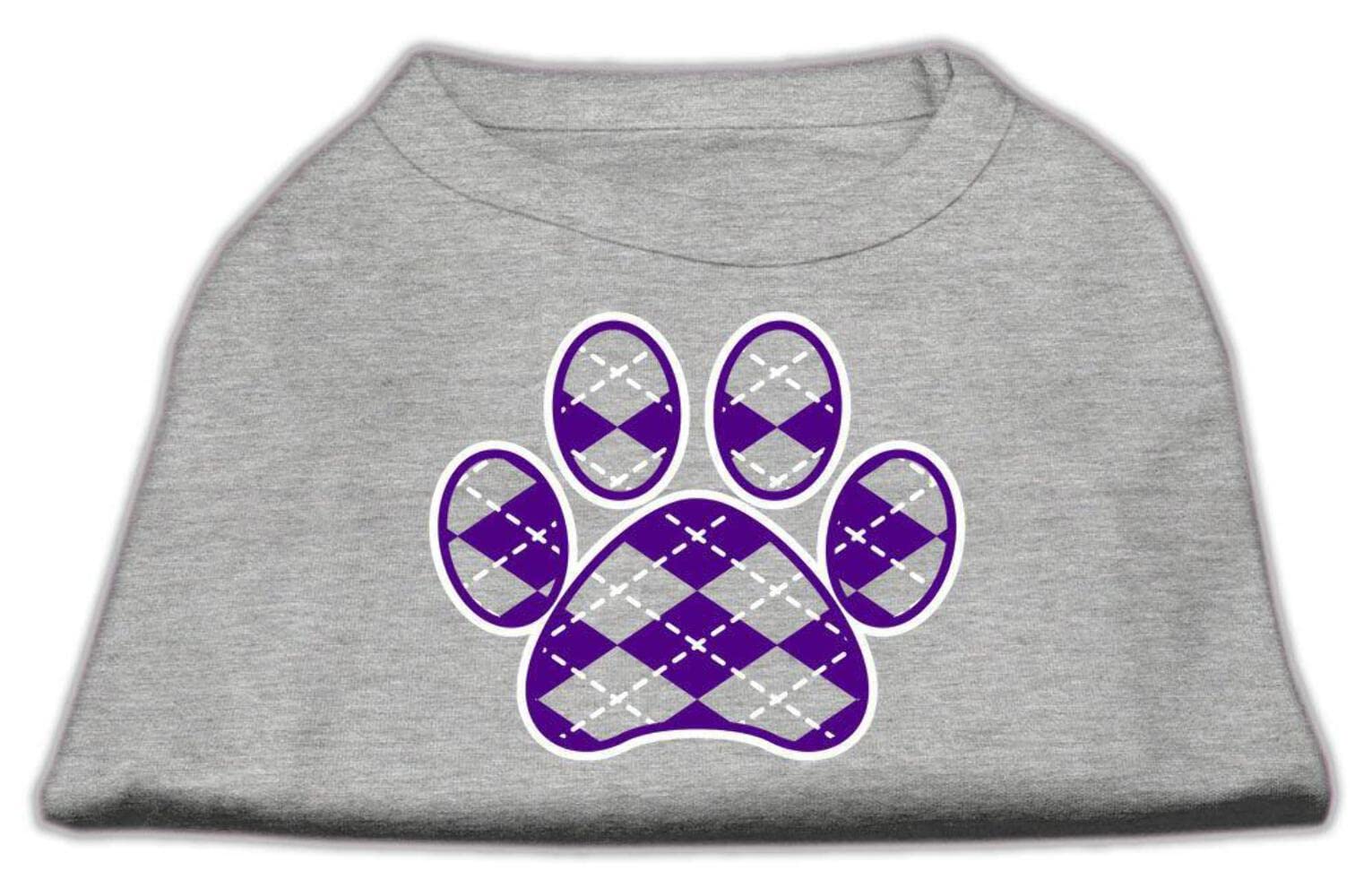 Pet Dog & Cat Shirt Screen Printed, 'Argyle Paw Purple' Black Md (6-10 Lbs.)
